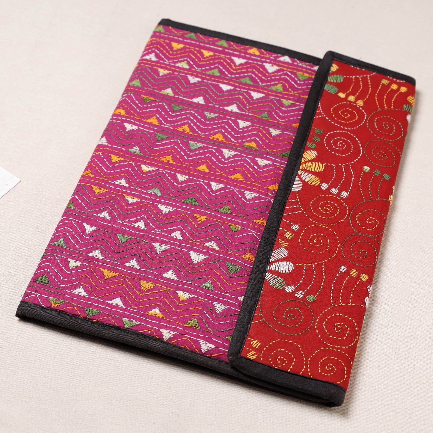 Pink Bengal Kantha Work Handcrafted File Folder