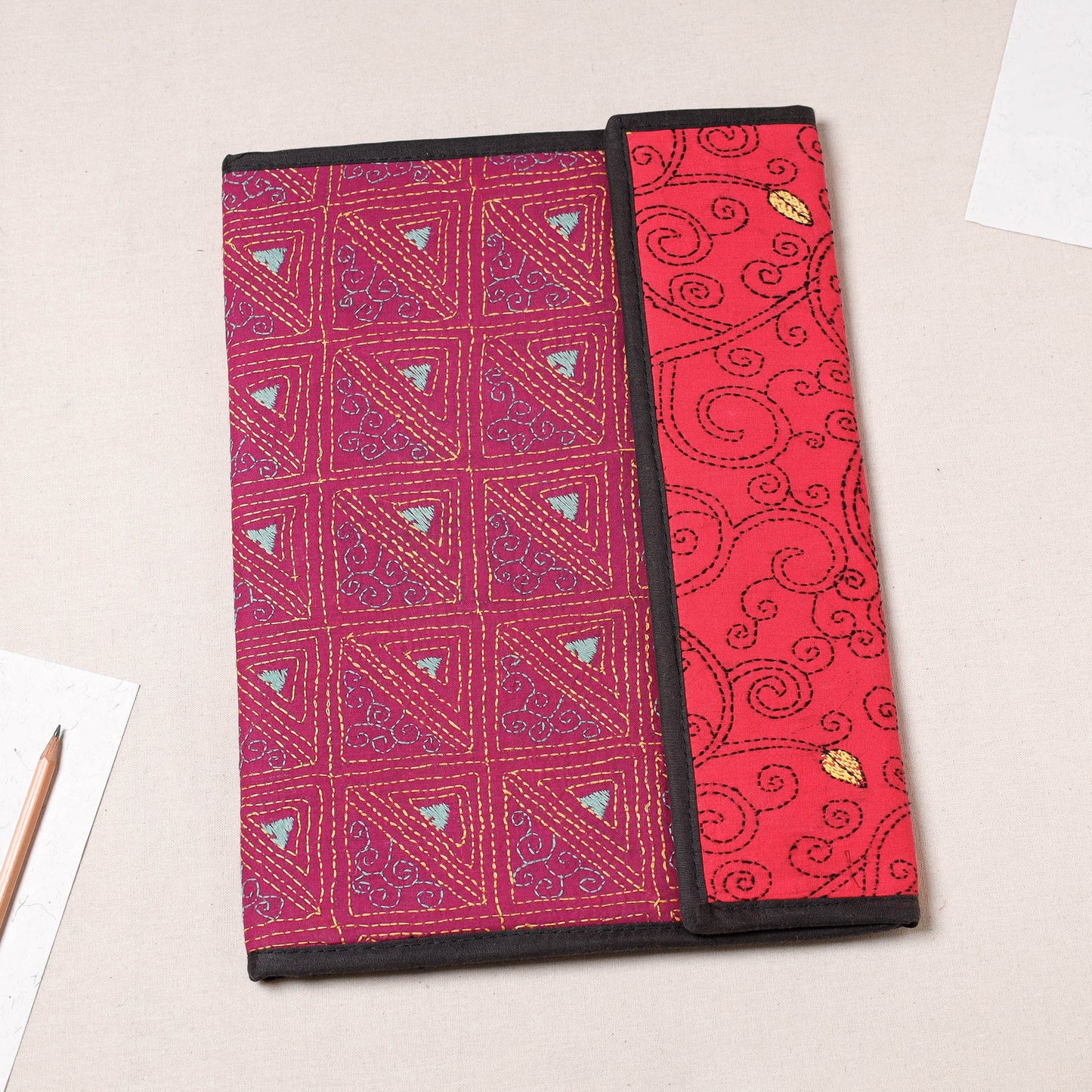 Pink Bengal Kantha Work Handcrafted File Folder