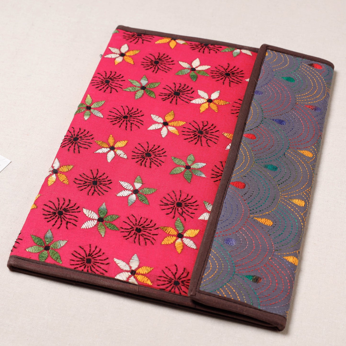 Pink Bengal Kantha Work Handcrafted File Folder