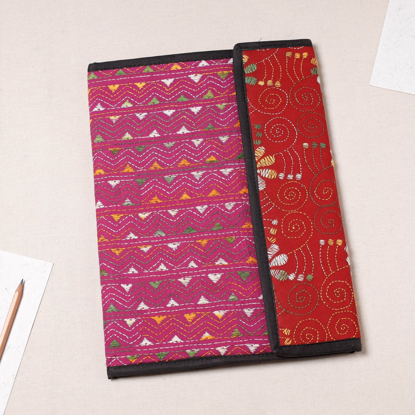 Pink Bengal Kantha Work Handcrafted File Folder