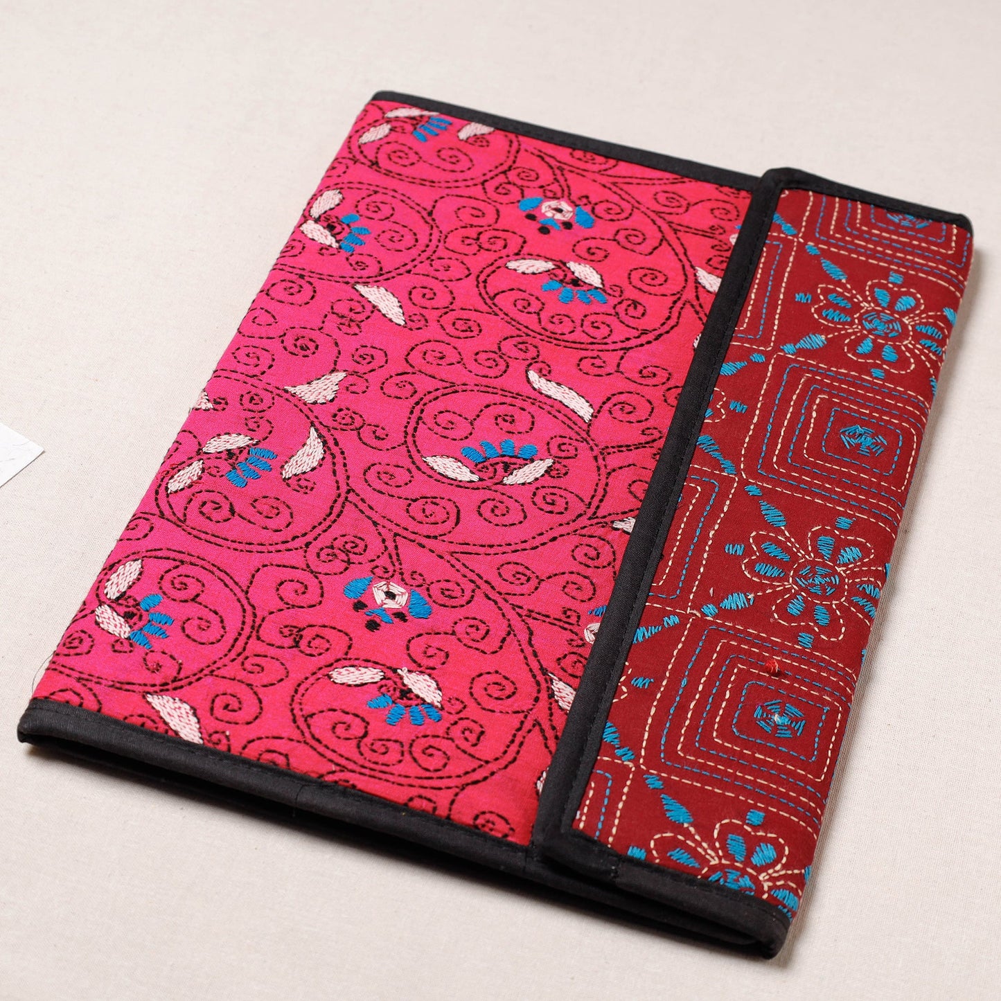 Pink Bengal Kantha Work Handcrafted File Folder