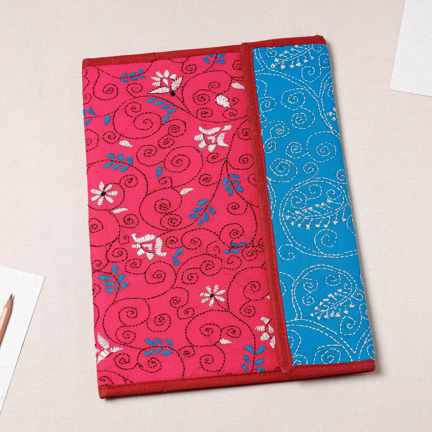 Pink Bengal Kantha Work Handcrafted File Folder