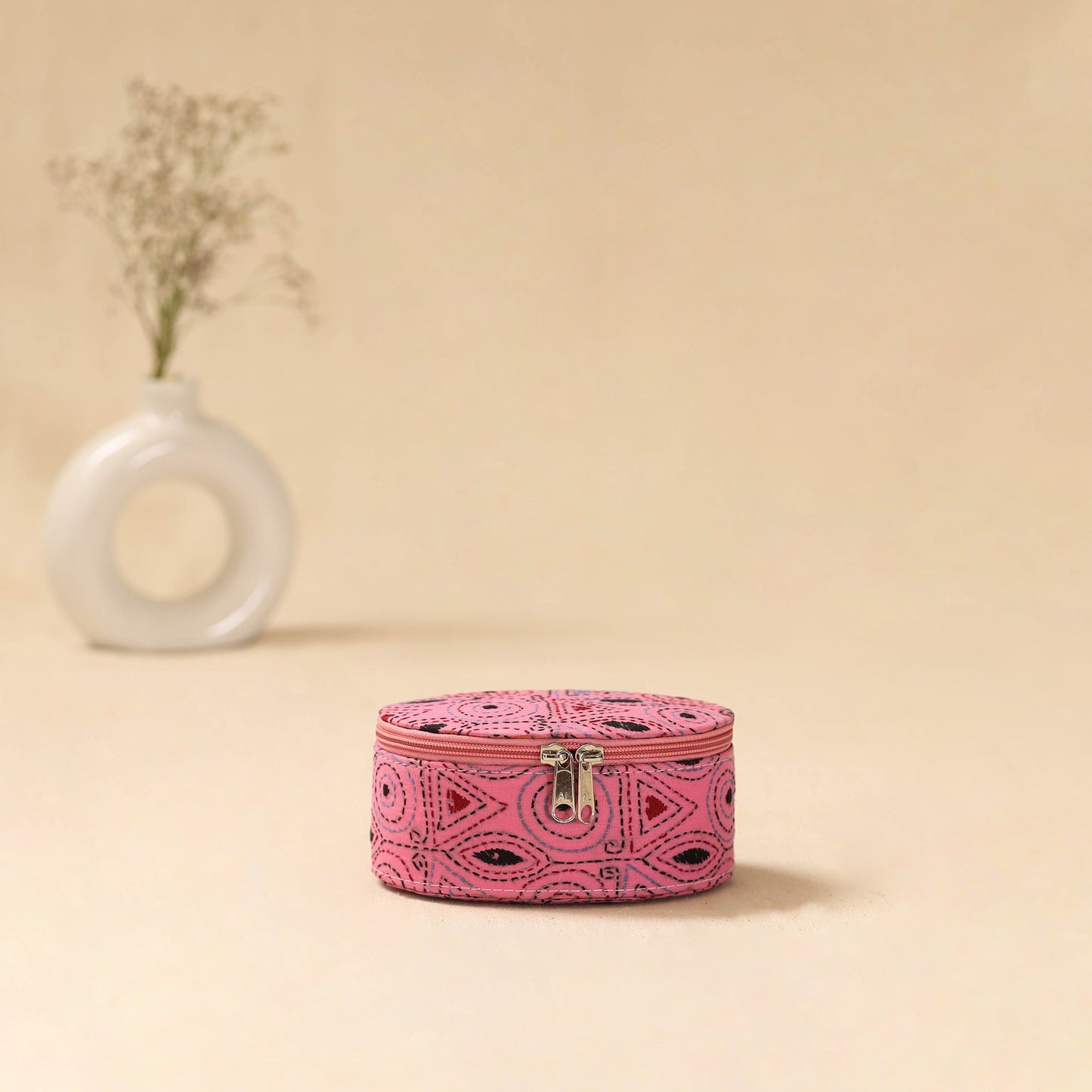 Bengal kantha work handcrafted oval jewellery box