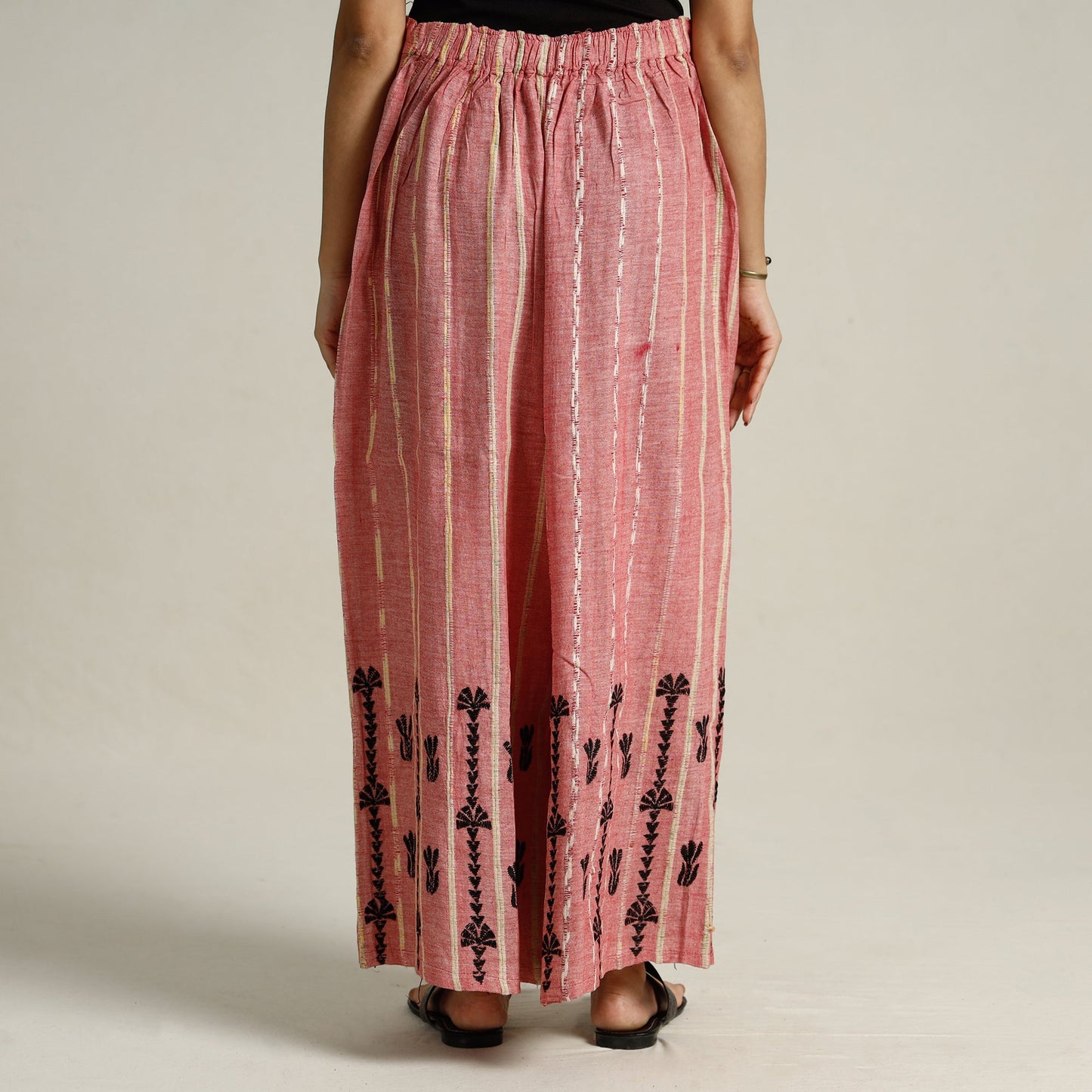 Pink Bengal Khesh Weaving Cotton Kantha Embroidery Palazzo