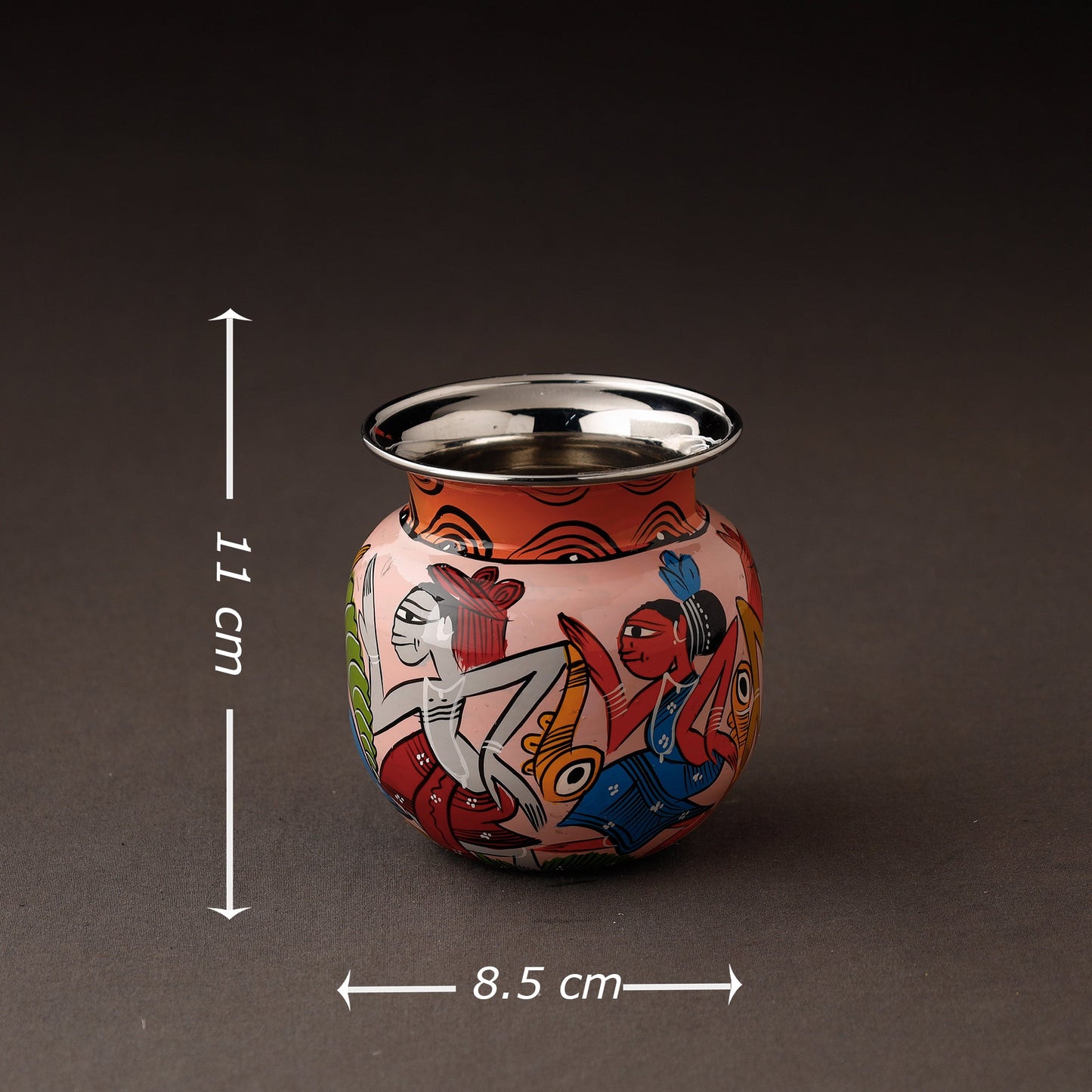 Bengal Patua Handpainted Stainless Steel Lota / Pooja Kalash