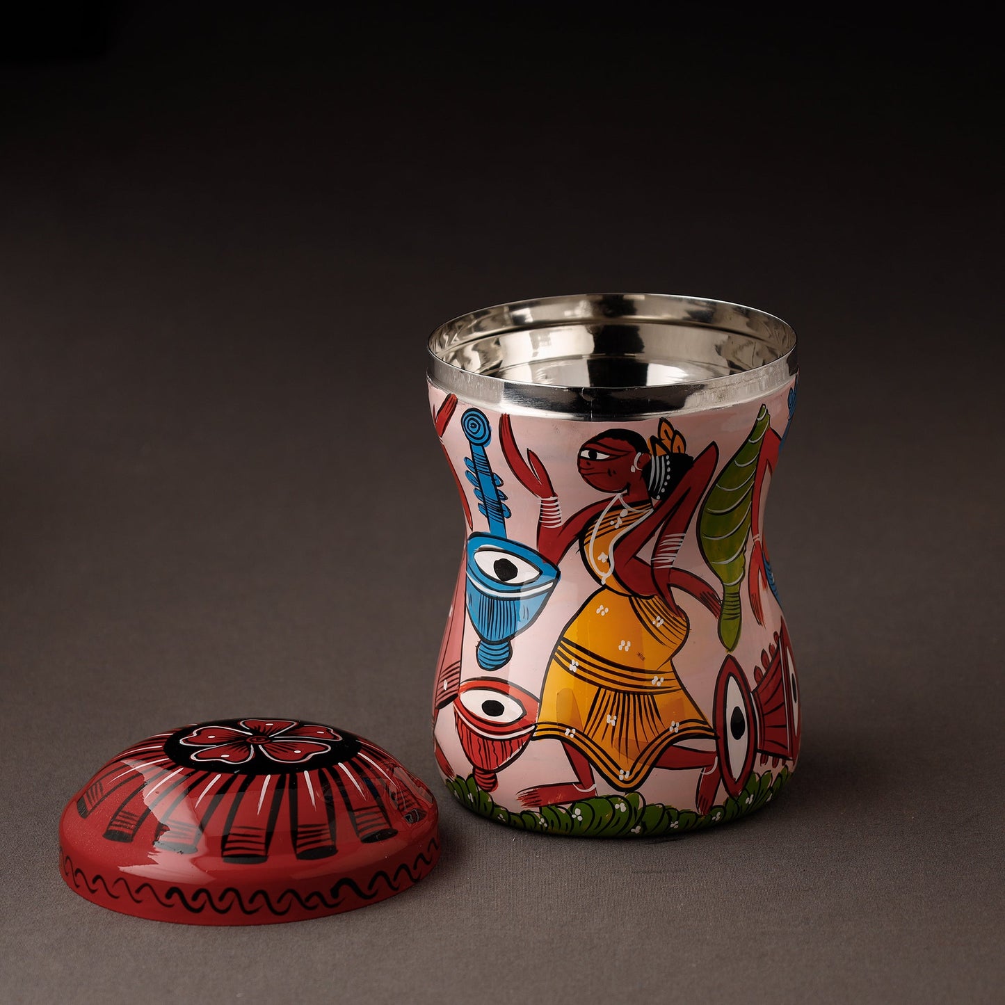 Pink Bengal Patua Handpainted Stainless Steel Multi Utility Canister