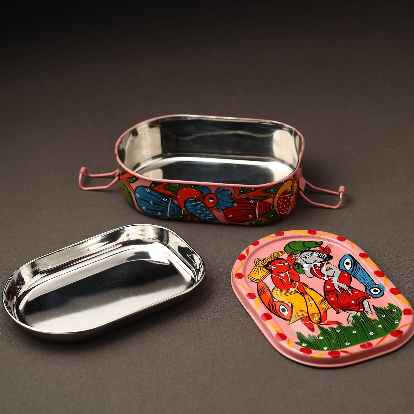 Bengal Patua Handpainted Stainless Steel Rectangle Lunch Box (6 x 4 in) Online at iTokri.com