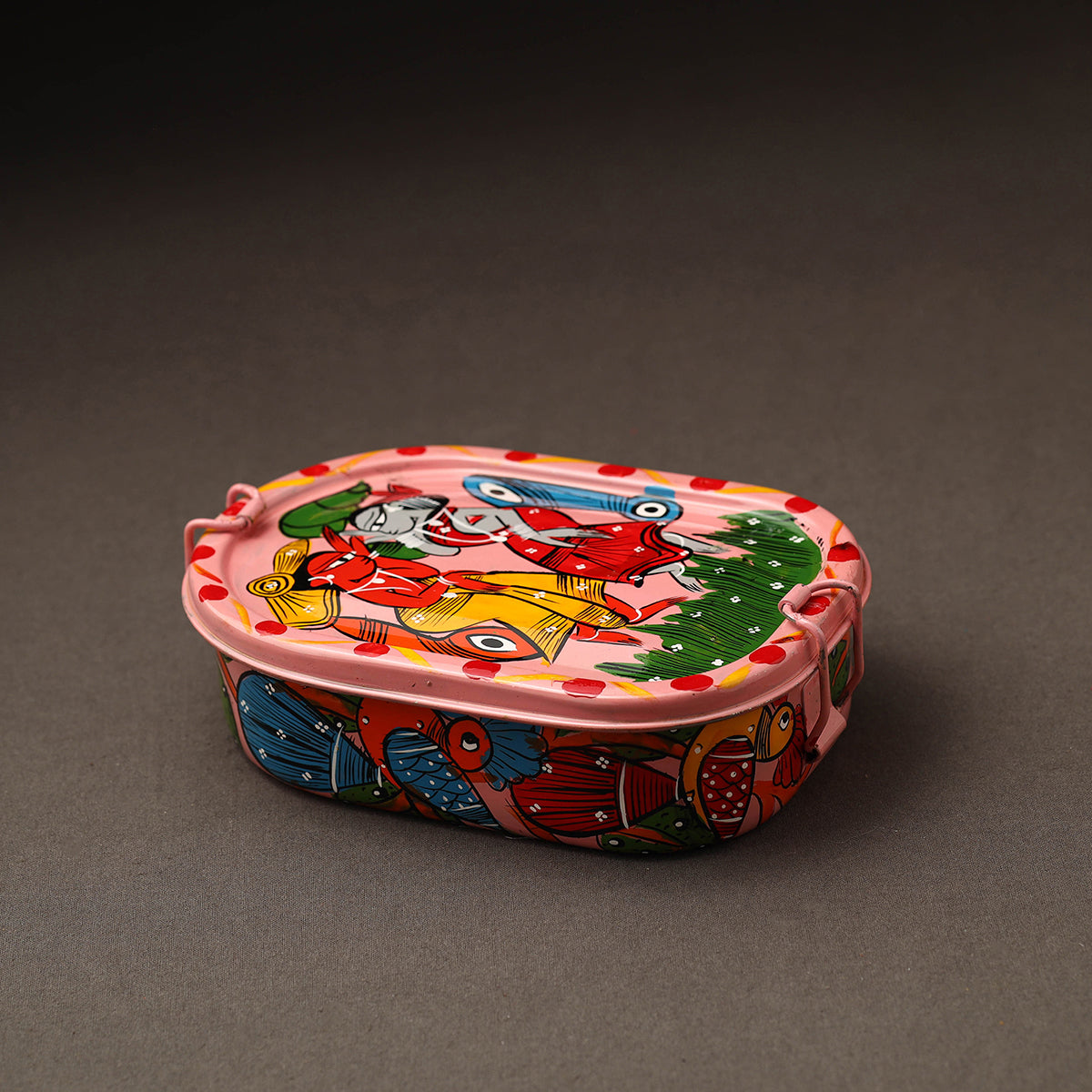 Bengal Patua Handpainted Stainless Steel Rectangle Lunch Box (6 x 4 in) Online at iTokri.com