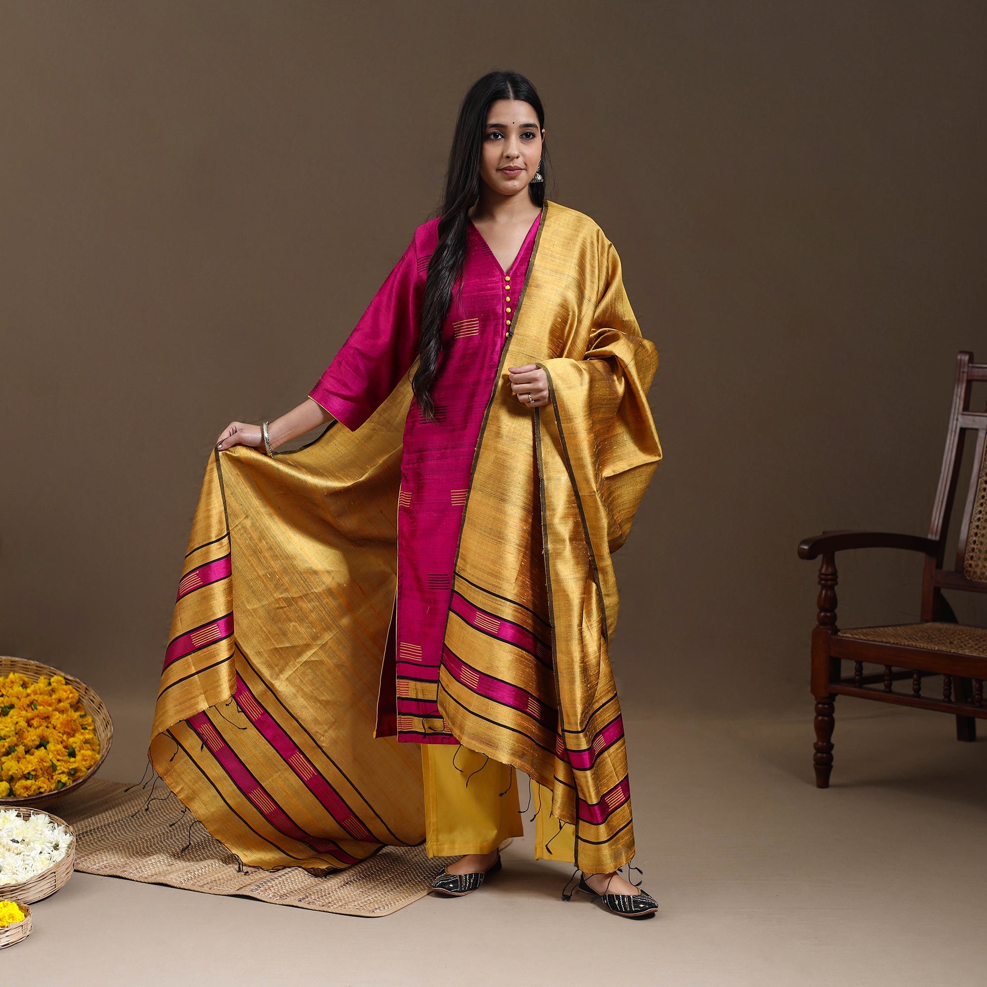 Beige - Bhagalpuri Handloom Tussar Silk Suit Set 06 main image 0