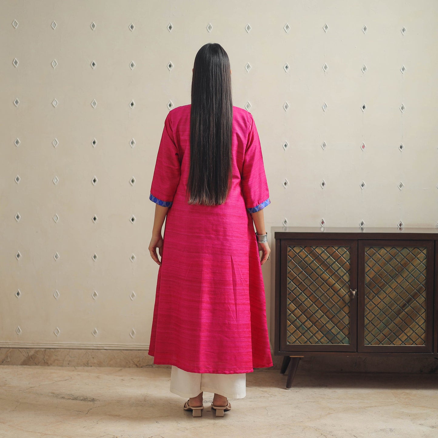 Pink Bhagalpuri Handwoven Desi Tussar Silk Plain Kurta for Women