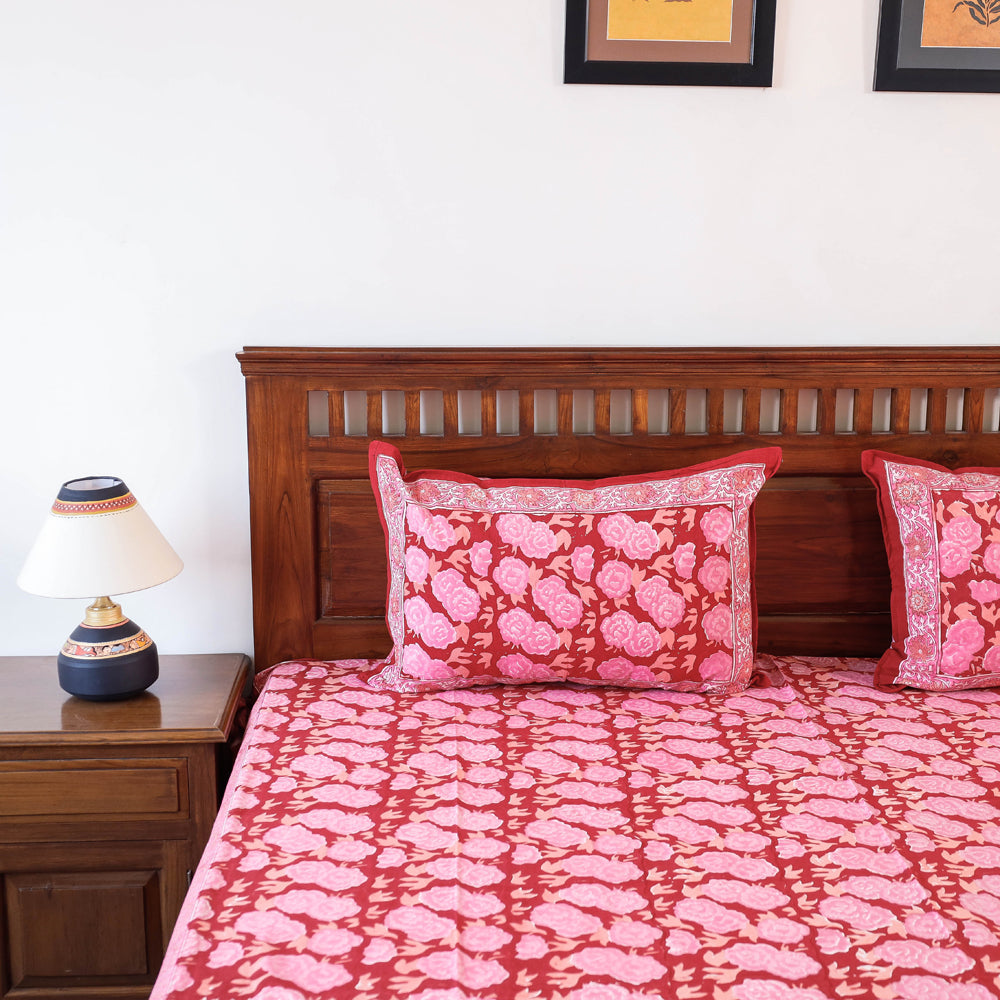 Buy Block Print Cotton Double Sanganeri Bed Sheet Set