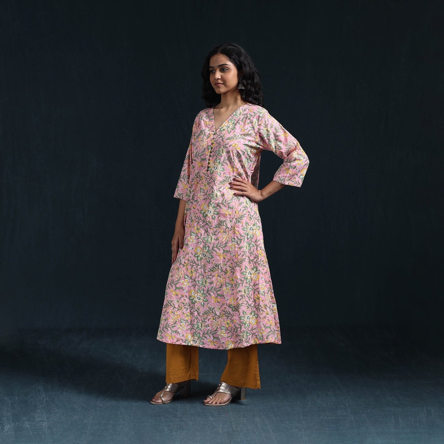Pink - cotton a-line sanganeri kurta 18 - handcrafted