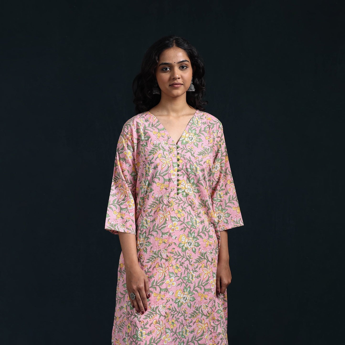 Pink - cotton a-line sanganeri kurta 18 - handcrafted