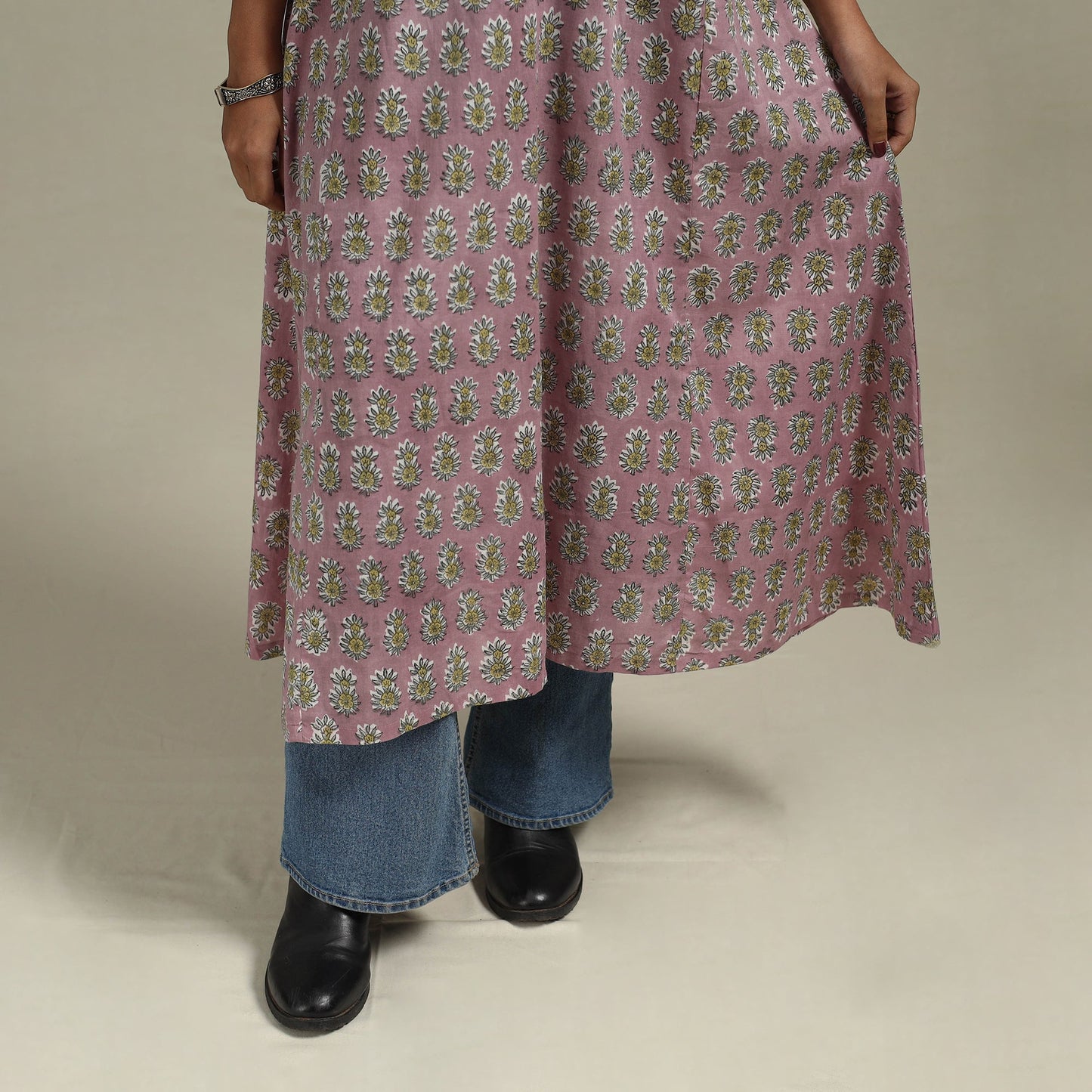 Pink - cotton a-line sanganeri kurta 20 - handcrafted