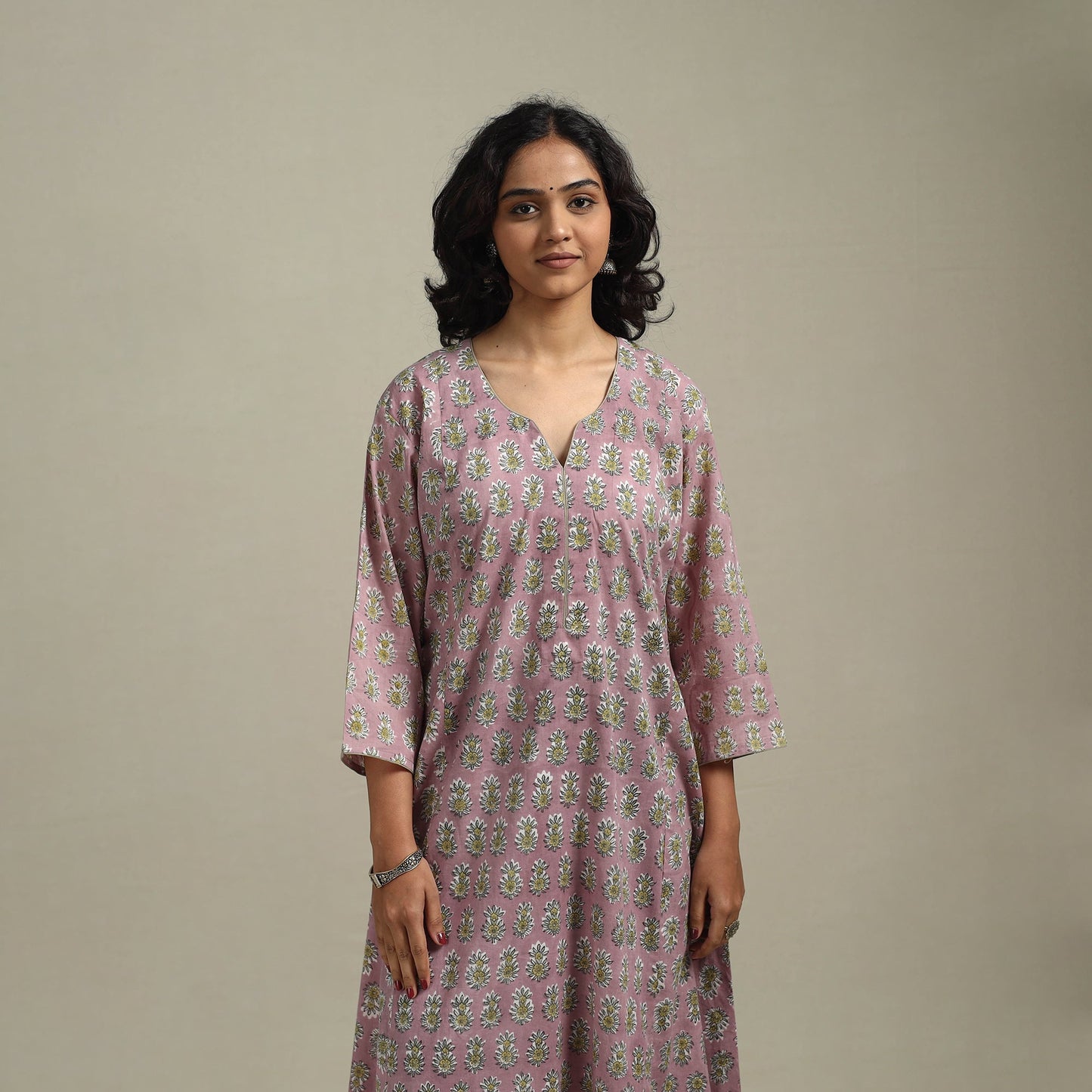 Pink - cotton a-line sanganeri kurta 20 - handcrafted