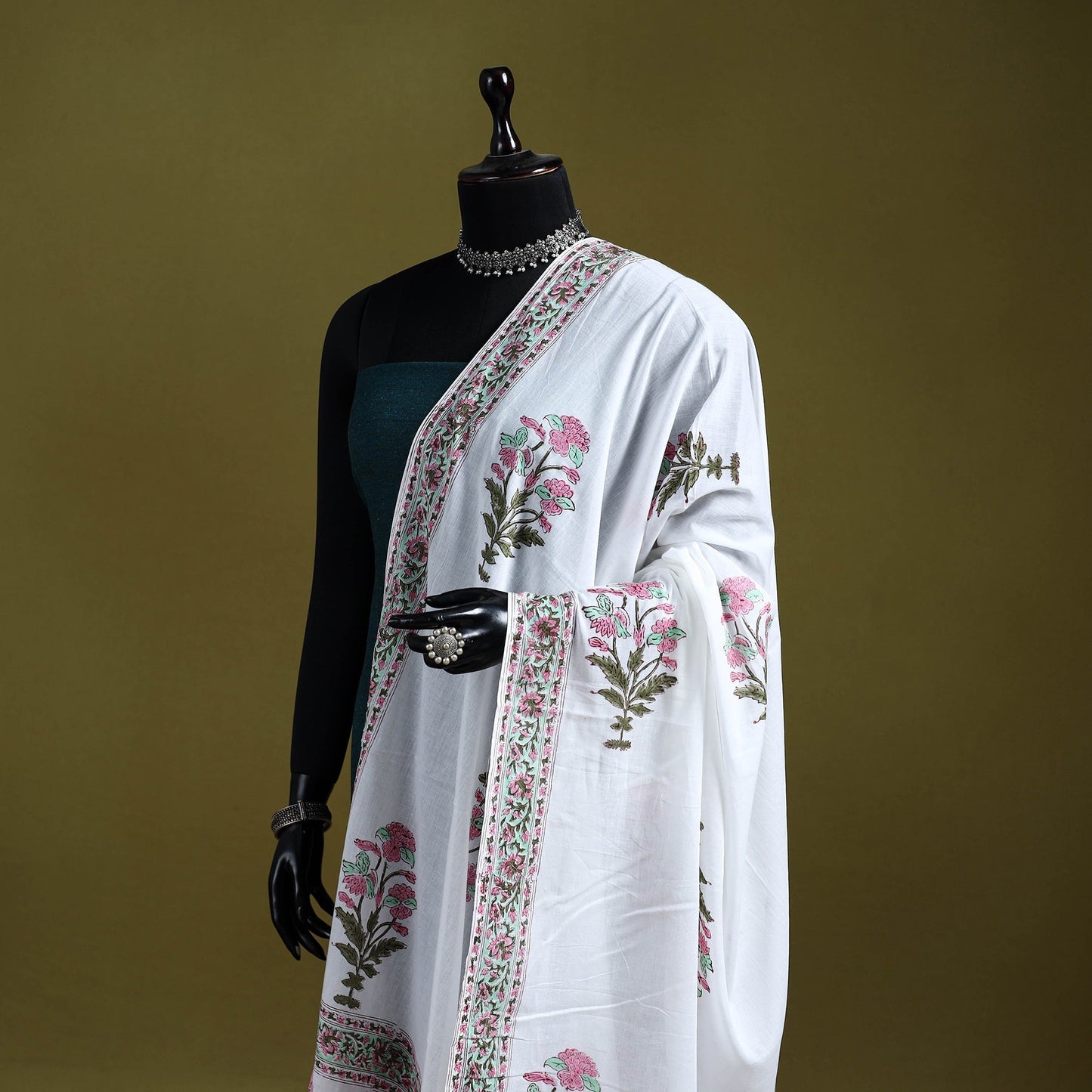 Cotton sanganeri floral dupatta 39 - handcrafted