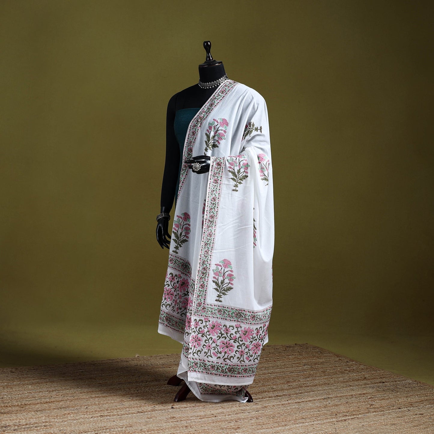 Cotton sanganeri floral dupatta 39 - handcrafted