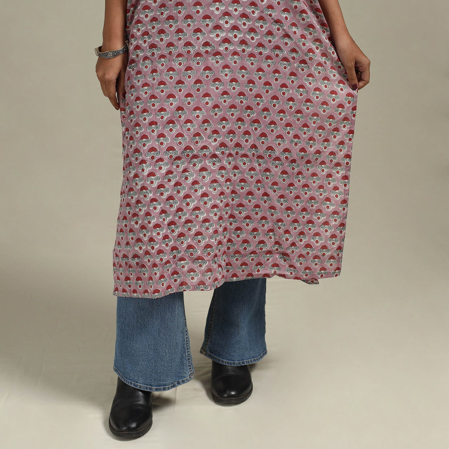 Pink - cotton straight sanganeri kurta 02 - handcrafted