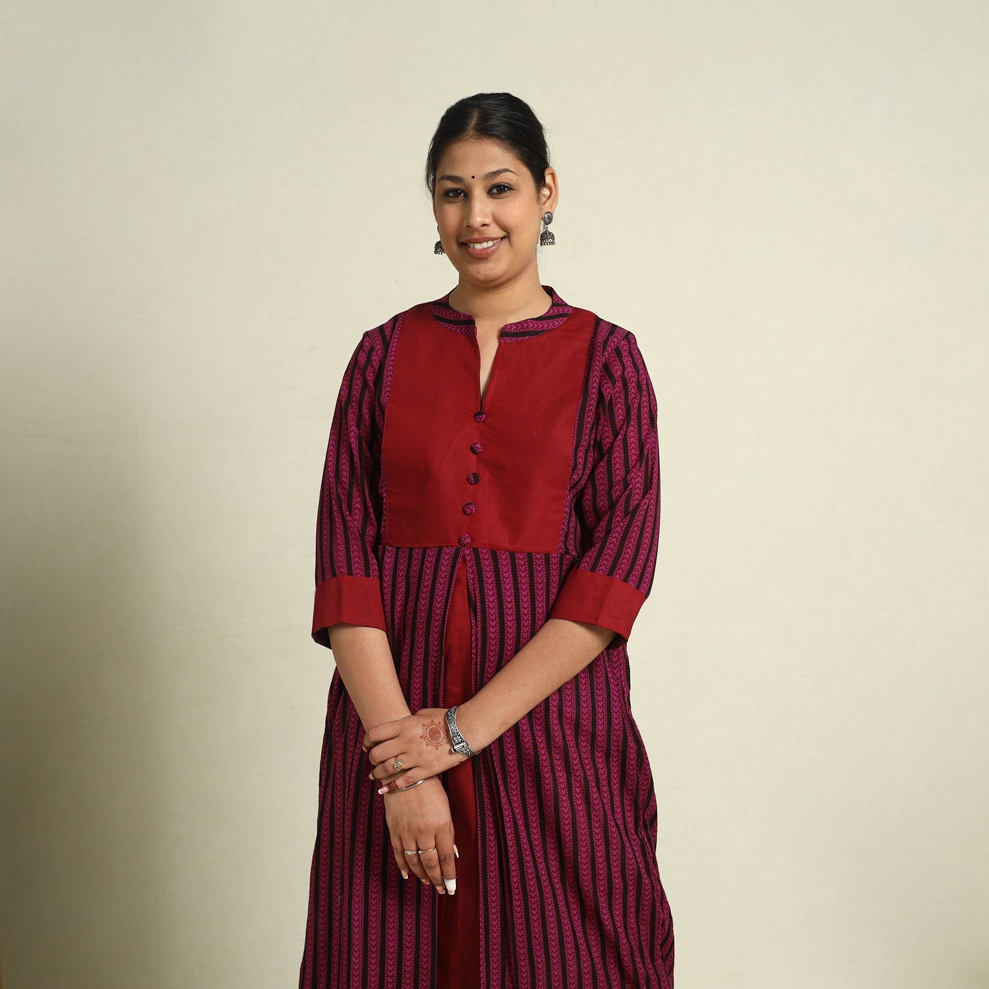 Pink Block Print Mul Cotton A-Line Bagh Kurta for Women