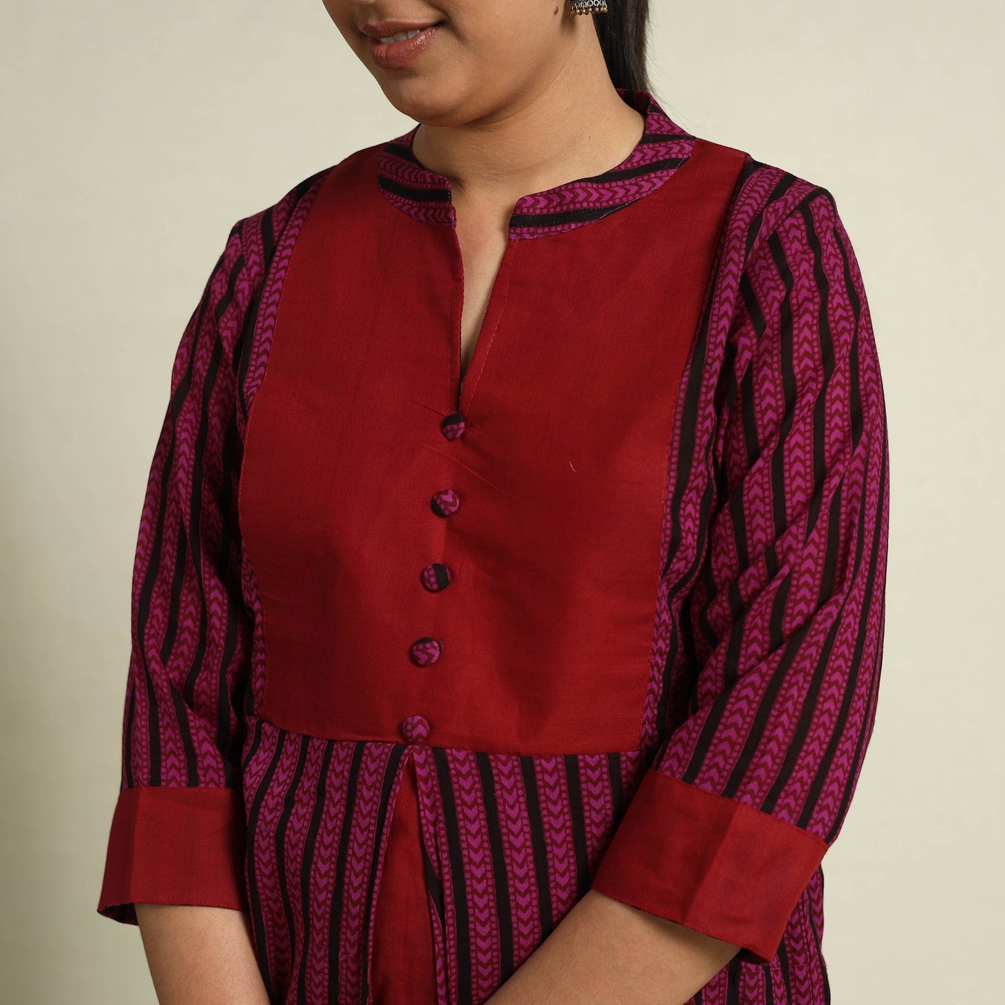 Pink Block Print Mul Cotton A-Line Bagh Kurta for Women