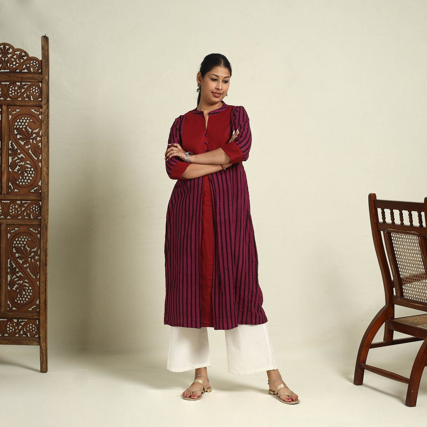 Pink Block Print Mul Cotton A-Line Bagh Kurta for Women