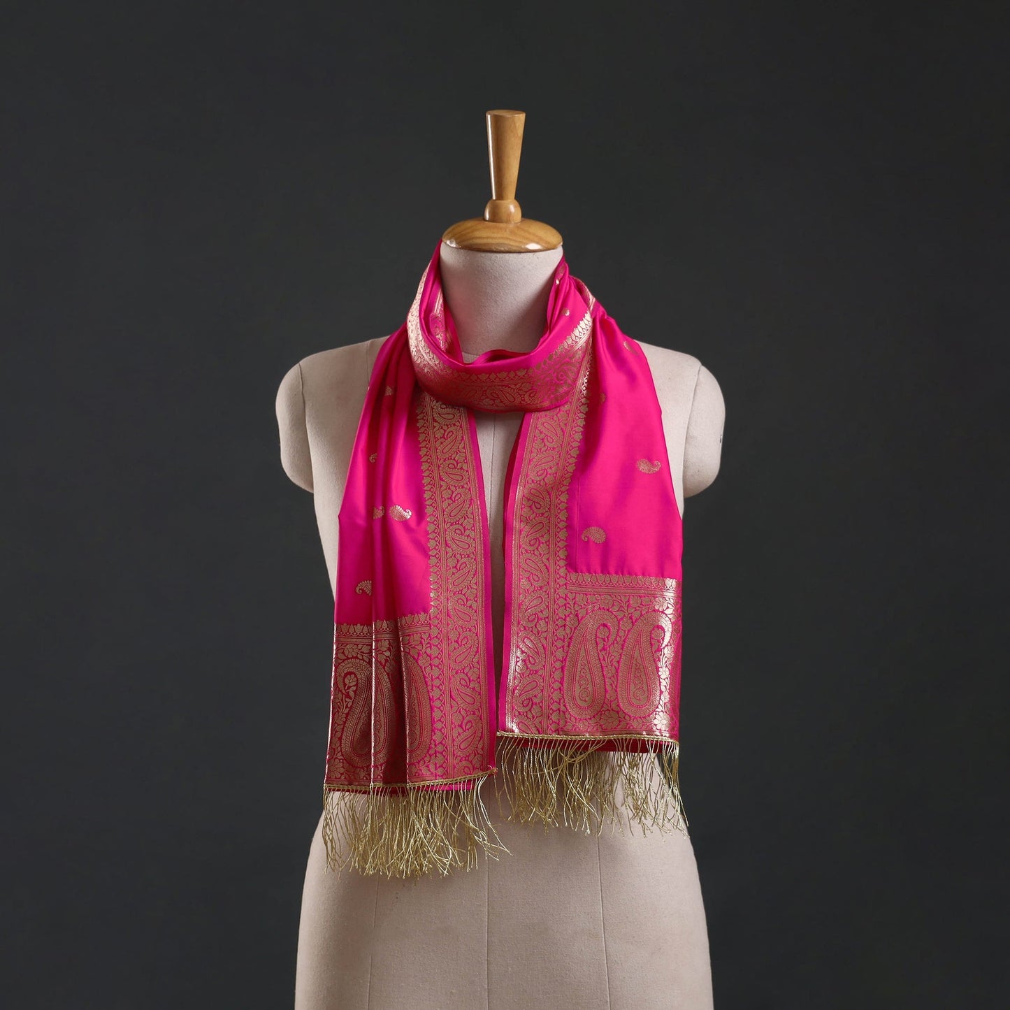 Brocade handloom semi silk banarasi stole 27 - handcrafted