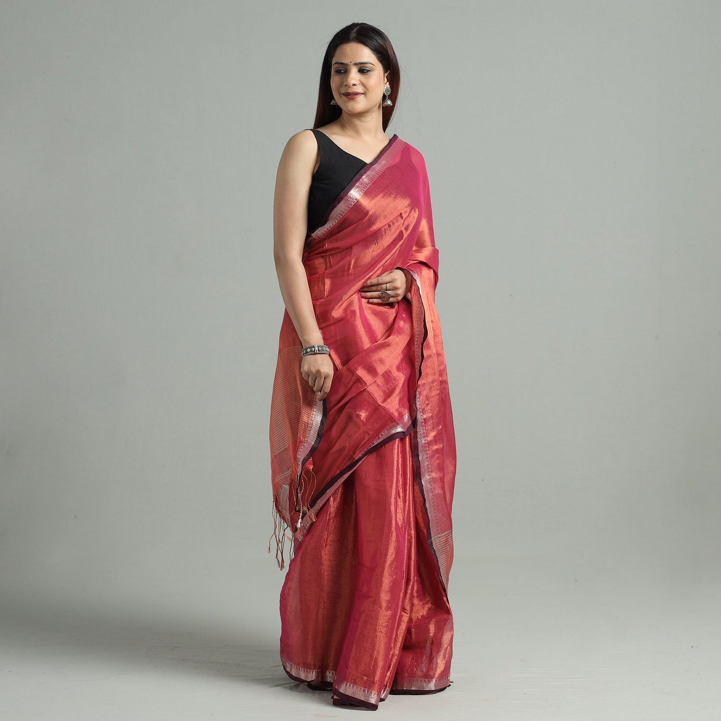 Red - burdwan tissue zari work handloom saree 73
