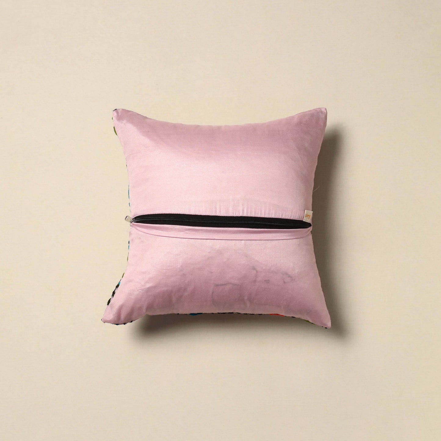 Chanderi silk hand embroidery cushion cover 06 - handcrafted