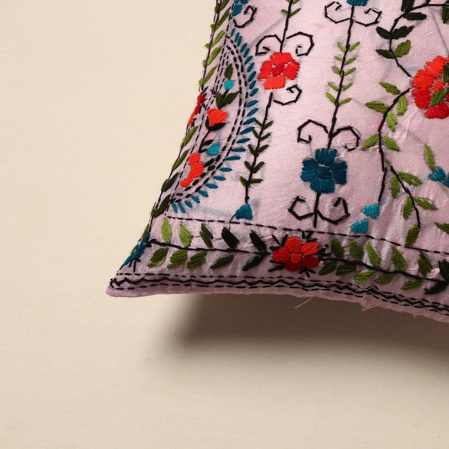 Chanderi silk hand embroidery cushion cover 06 - handcrafted
