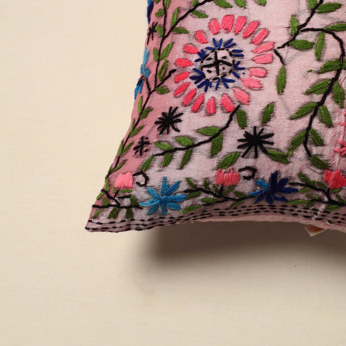Chanderi silk hand embroidery cushion cover 11 - handcrafted