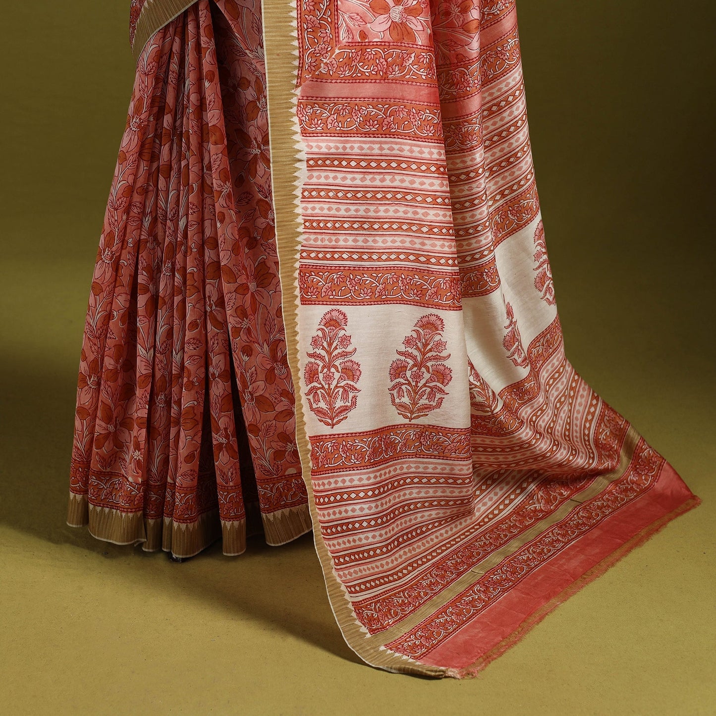 Chanderi silk hand sanganeri saree with ghicha border 25