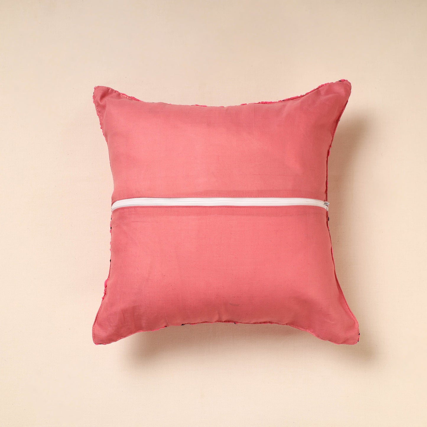 Pink Chanderi Silk Pink Phulkari Hand Embroidered Cushion Cover