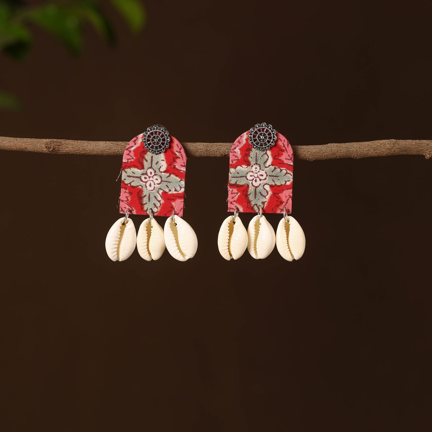 Pink - chhaya fabart shell work earrings - handcrafted