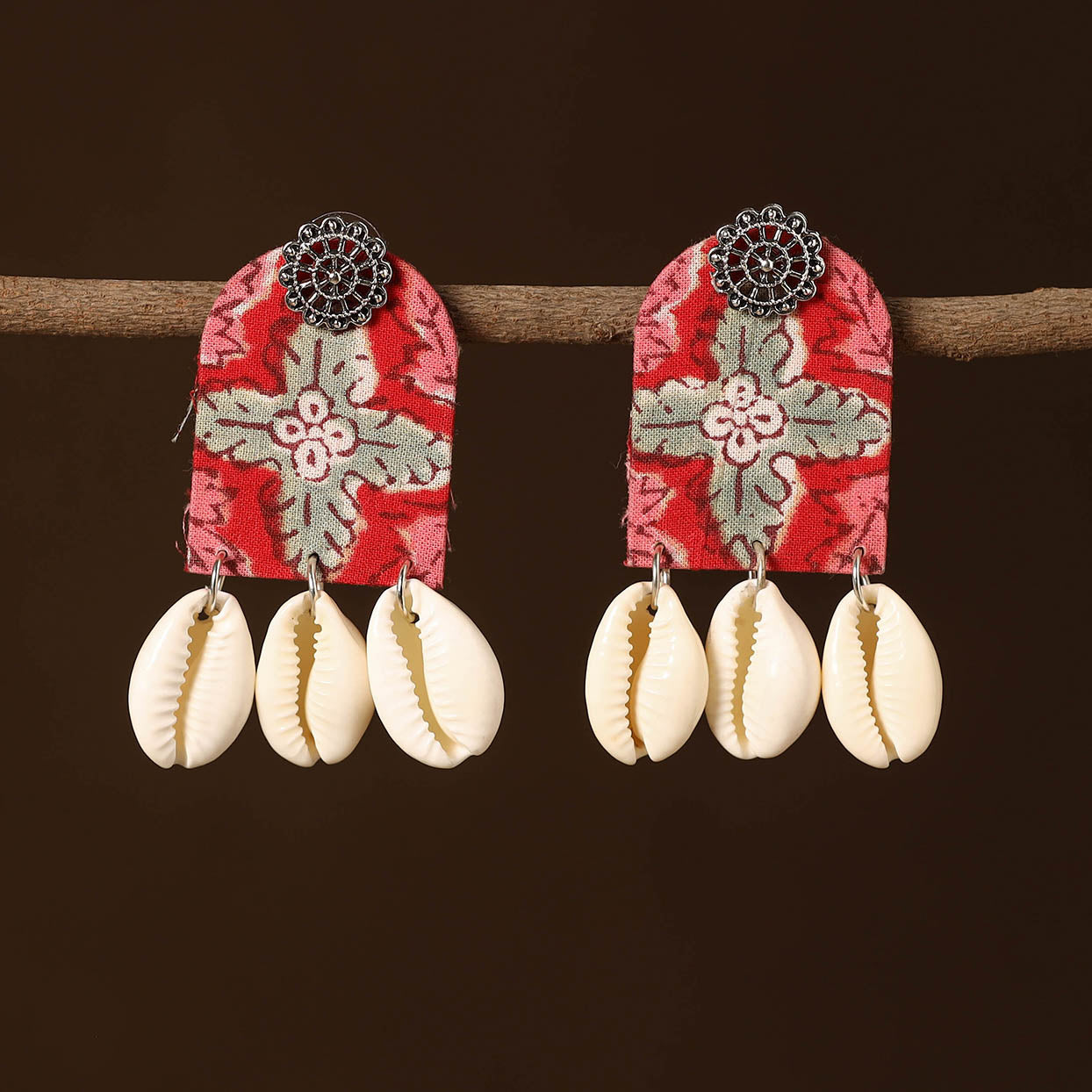 Pink - chhaya fabart shell work earrings - handcrafted