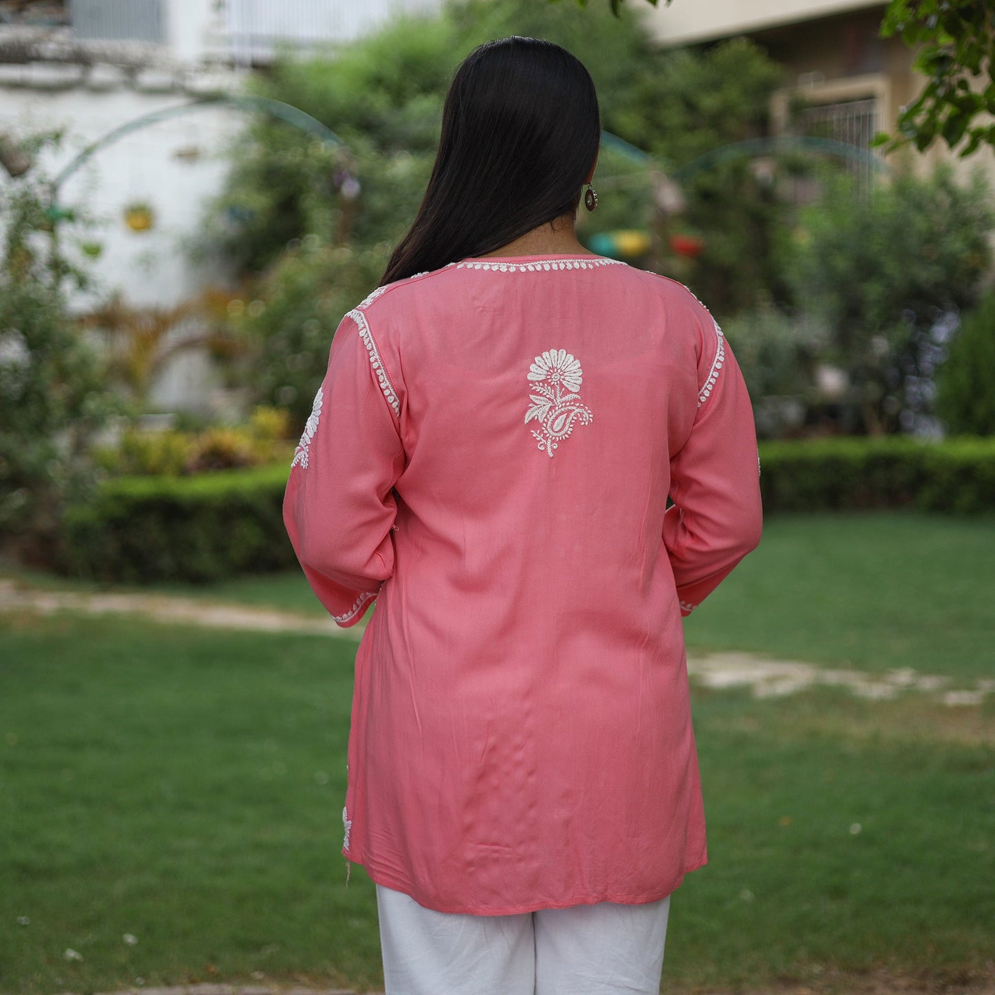 Chikankari Hand Embroidered Mul Cotton Short Kurta for Women