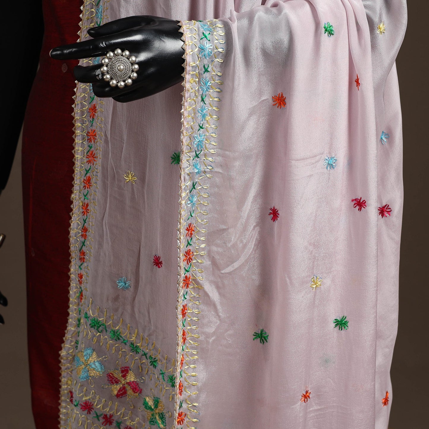 Chinon silk hand embroidered phulkari dupatta 02