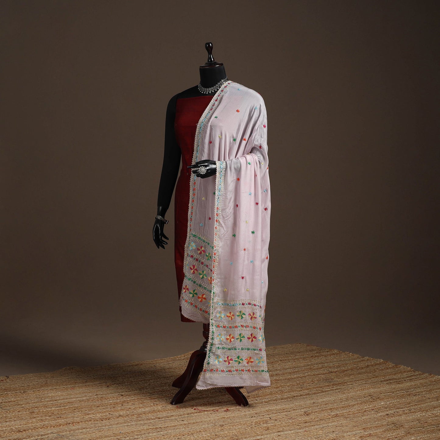 Chinon silk hand embroidered phulkari dupatta 02