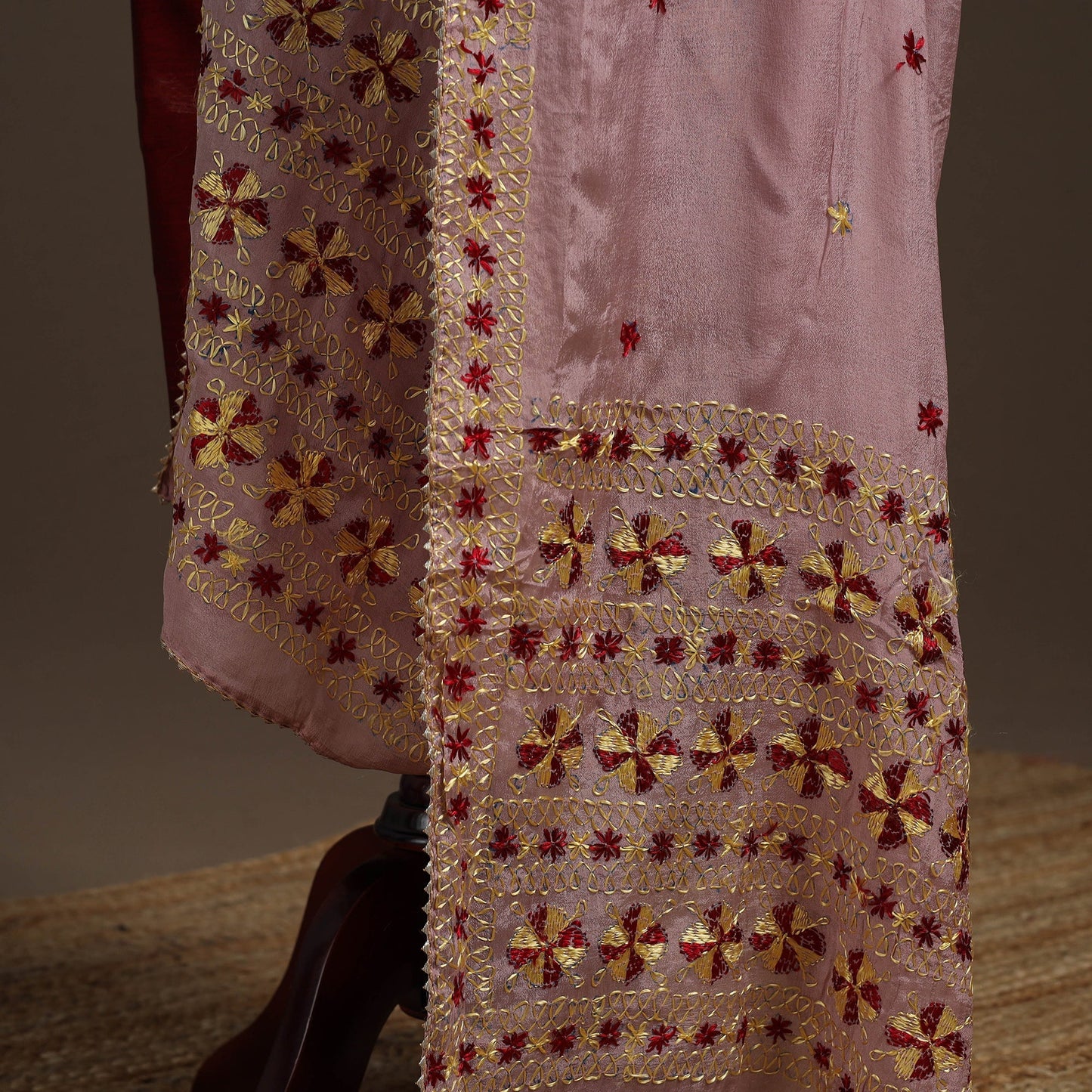 Chinon silk hand embroidered phulkari dupatta 12