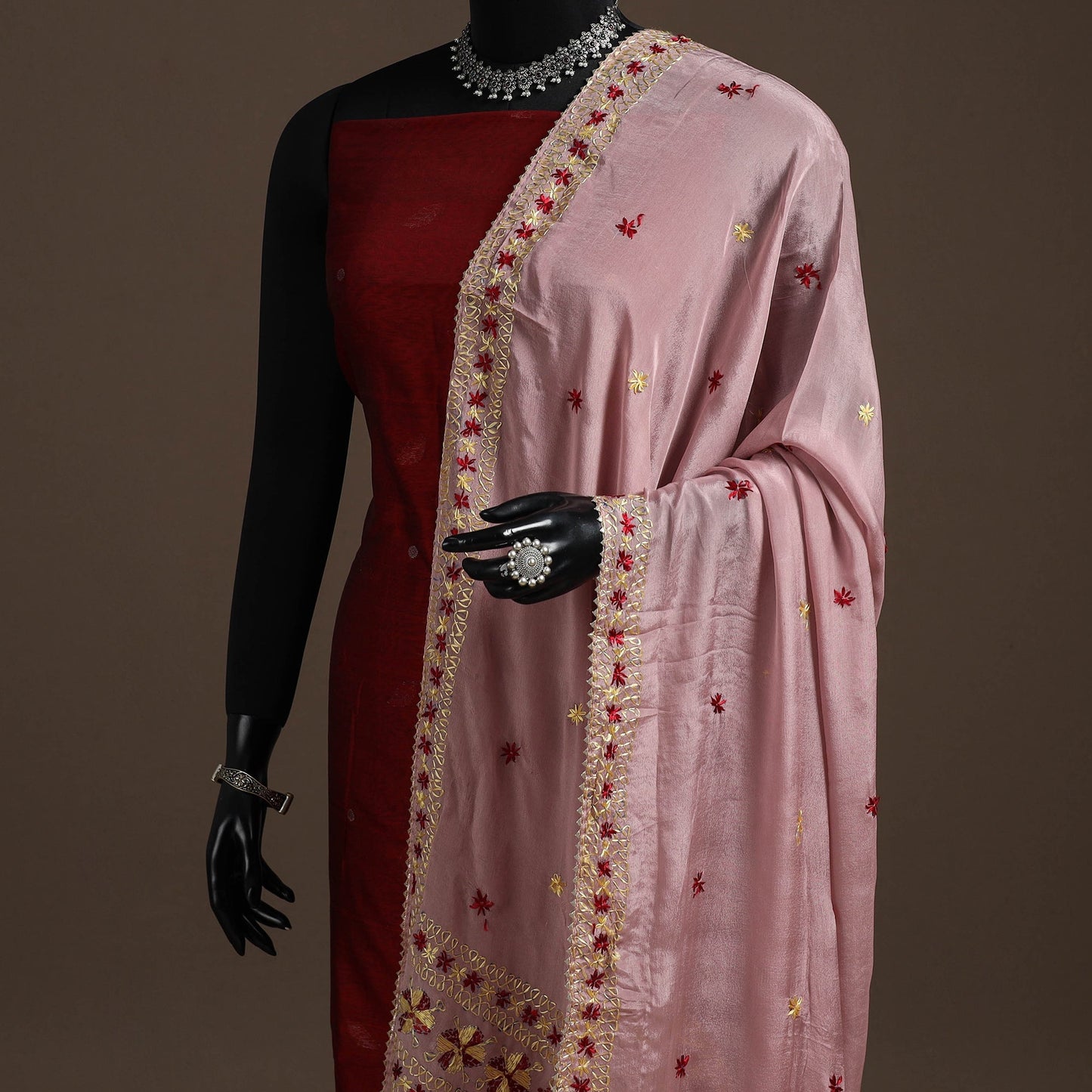 Chinon silk hand embroidered phulkari dupatta 12