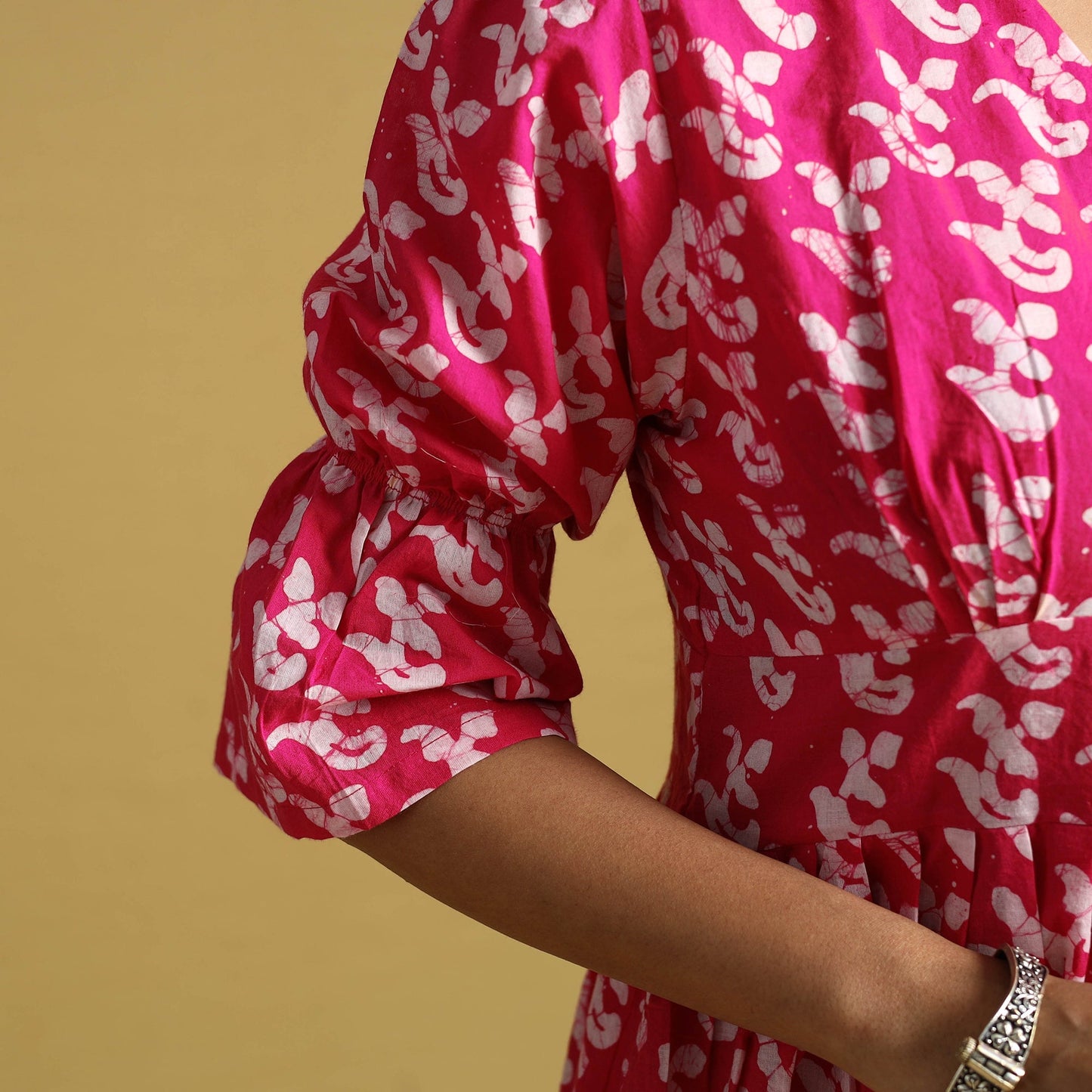 Pink Cotton Button Down Hand Batik Print Dress