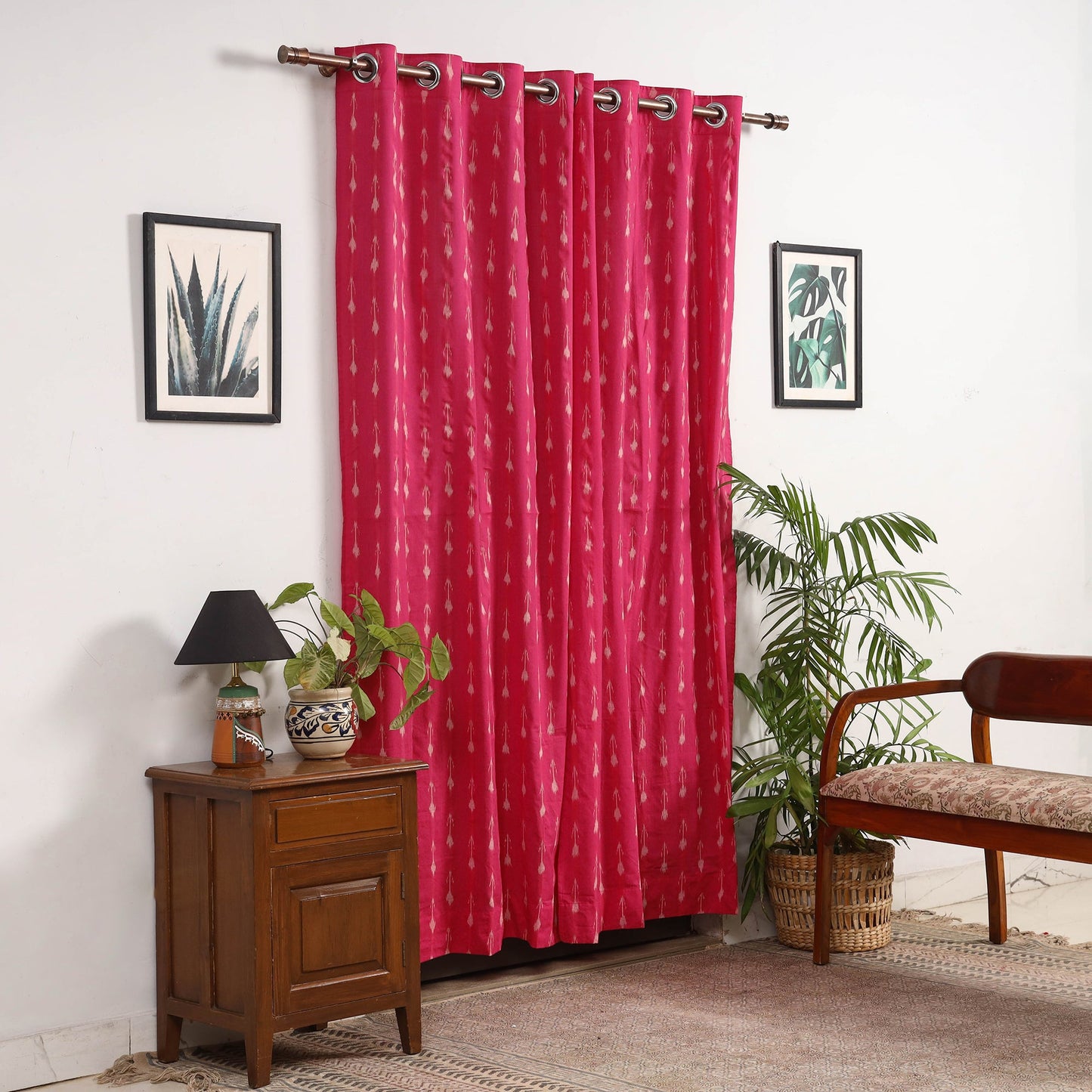Pink - cotton door pochampally ikat curtain (7 x 3 feet)