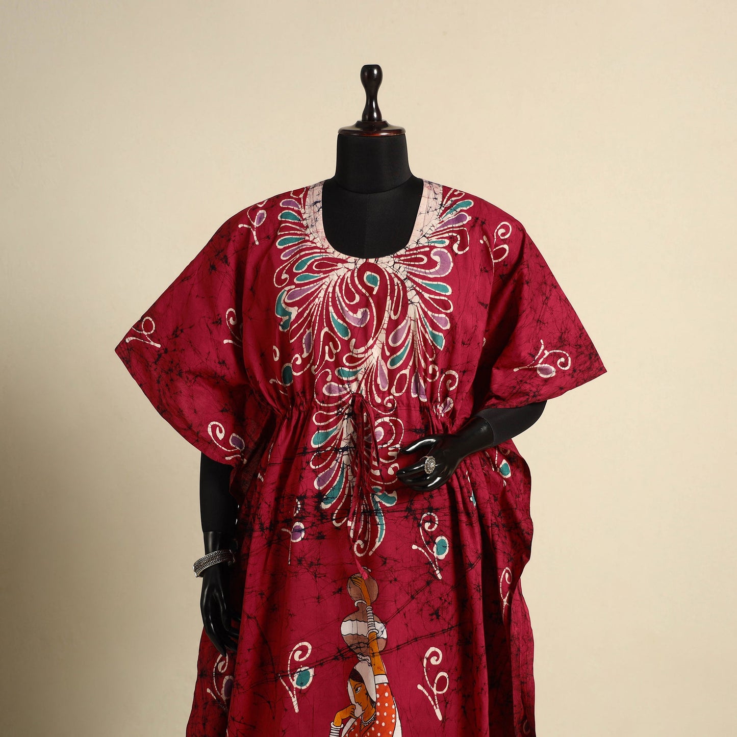 Pink - cotton hand batik kaftan with tie-up waist (long) 13