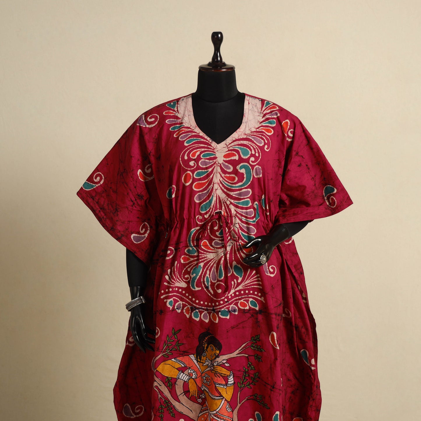 Pink - cotton hand batik kaftan with tie-up waist (long) 37