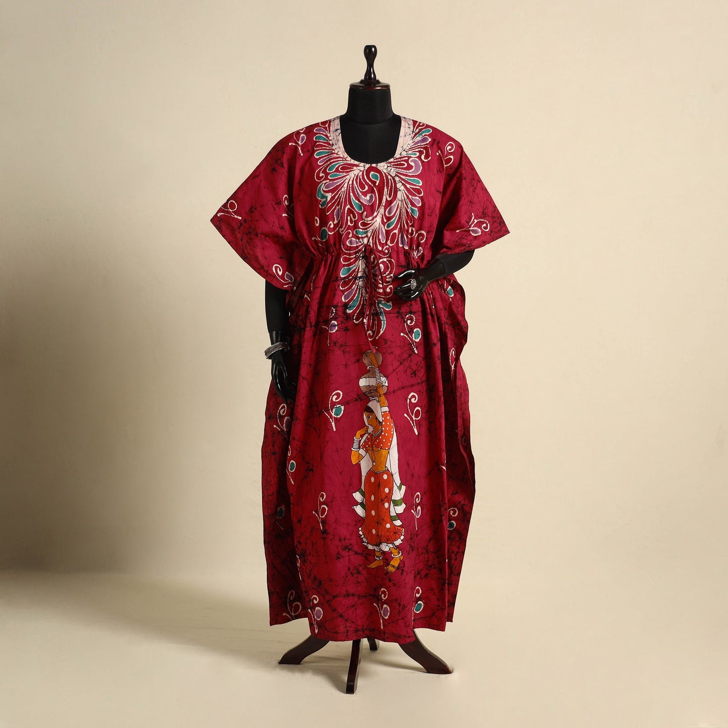 Pink - cotton hand batik kaftan with tie-up waist (long) 13