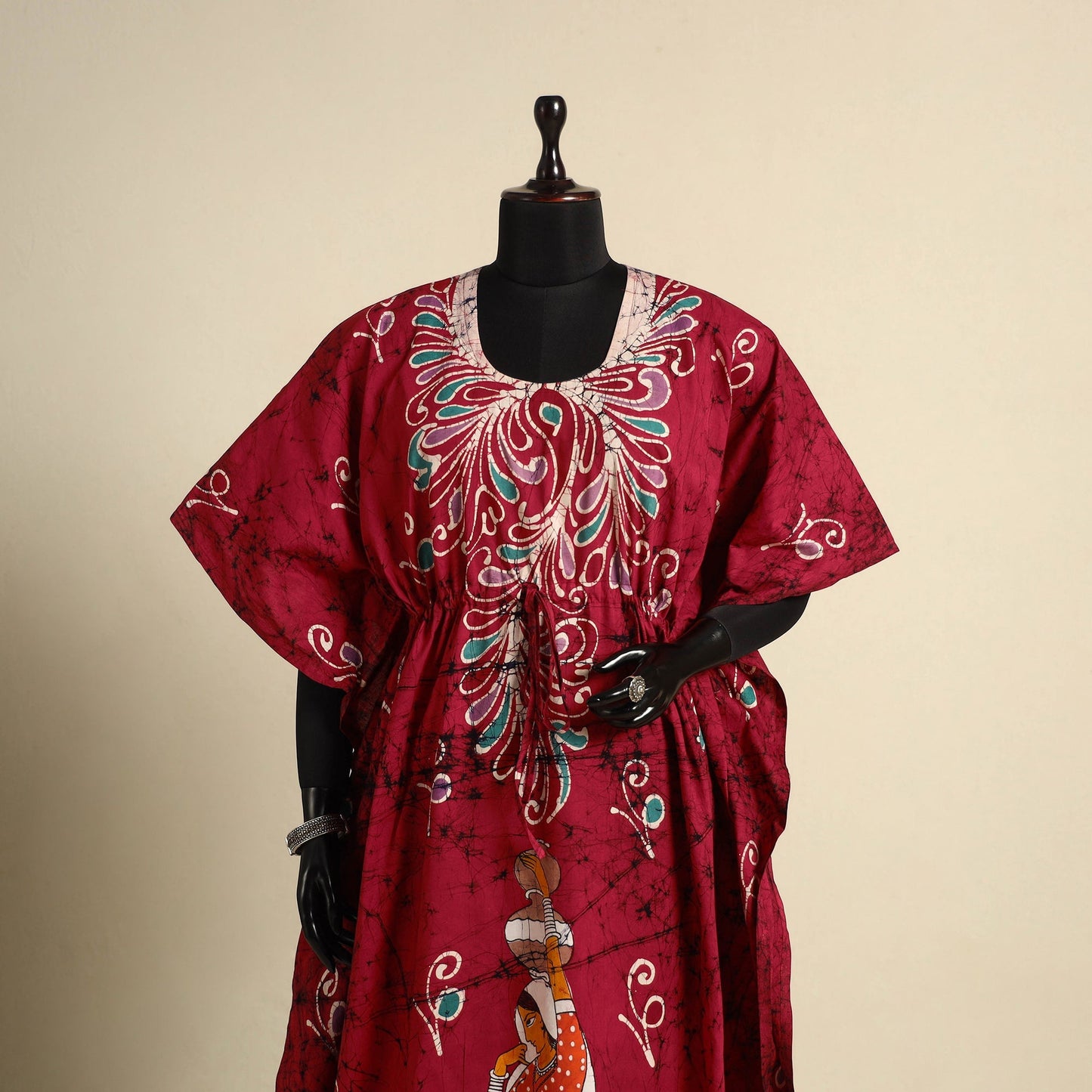 Pink - cotton hand batik kaftan with tie-up waist (long) 13