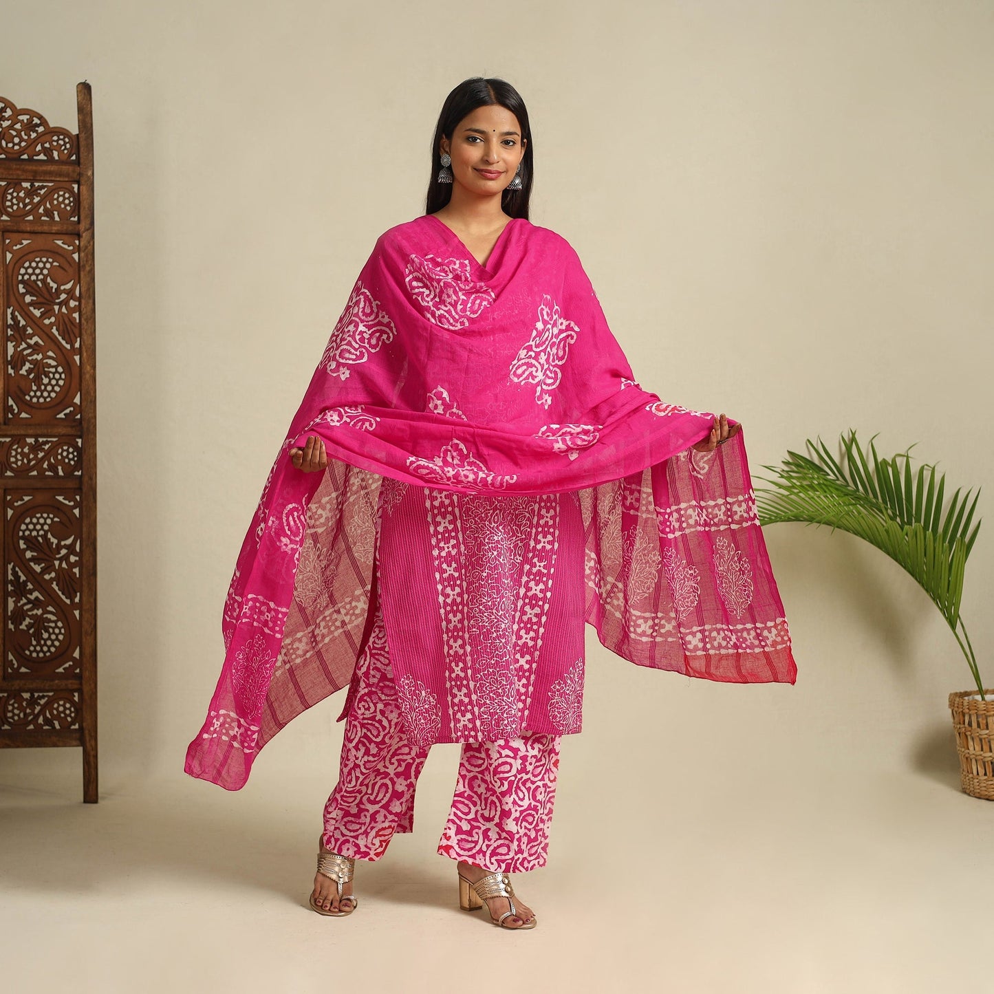 Pink Cotton Hand Batik Print Suit Set