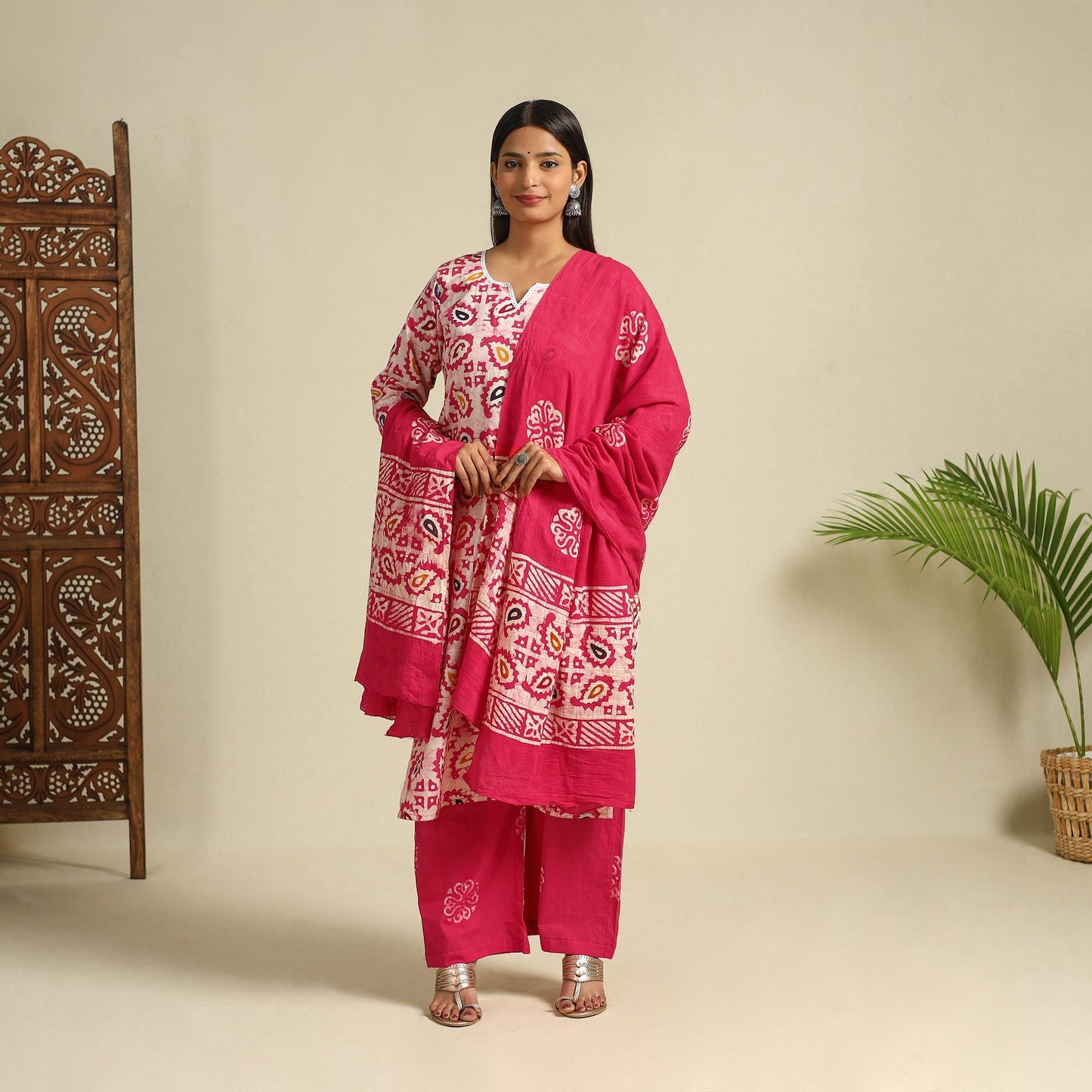 Pink Cotton Hand Batik Print Suit Set