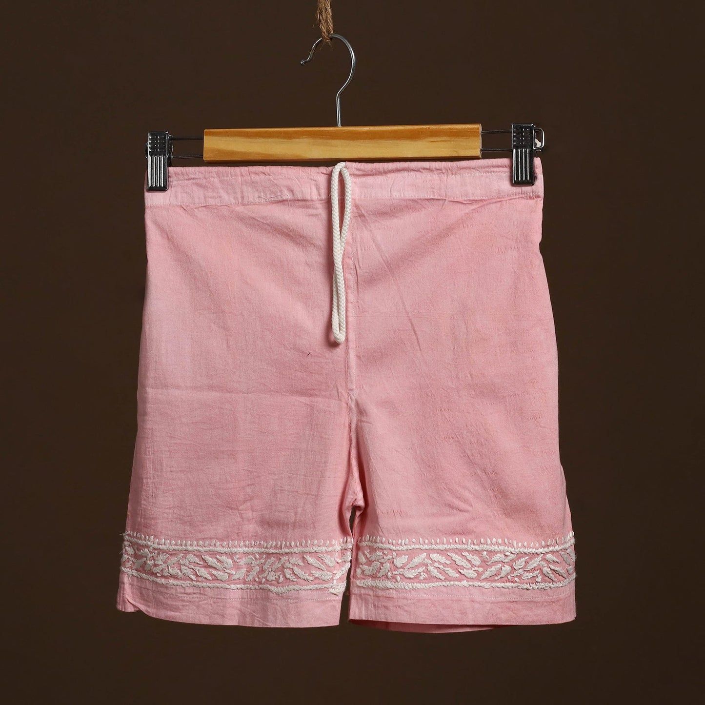 Buy Pink Cotton Hand Embroidery Chikankari Short