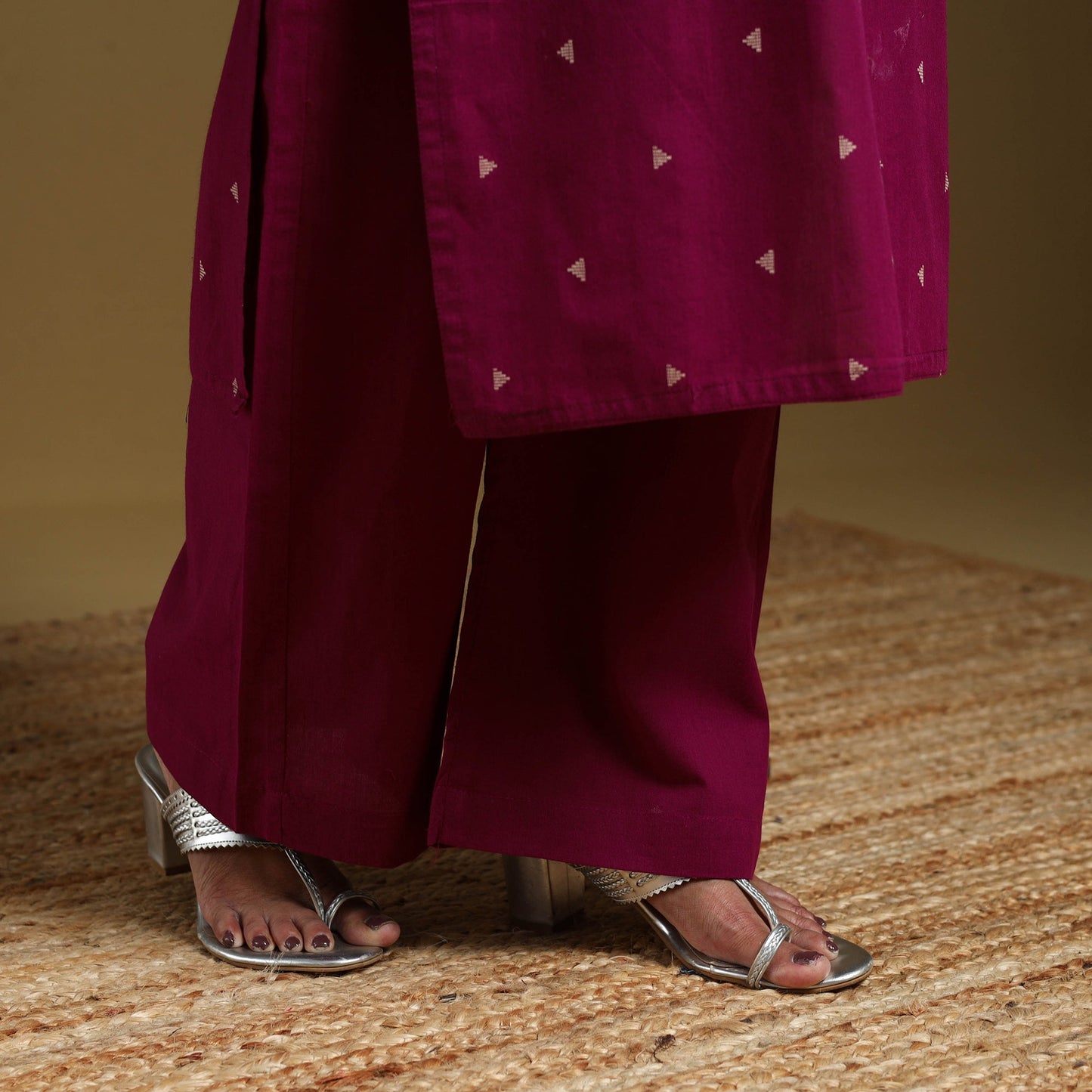 Pink - cotton jacquard kurta set (set of 3) 15 - handcrafted