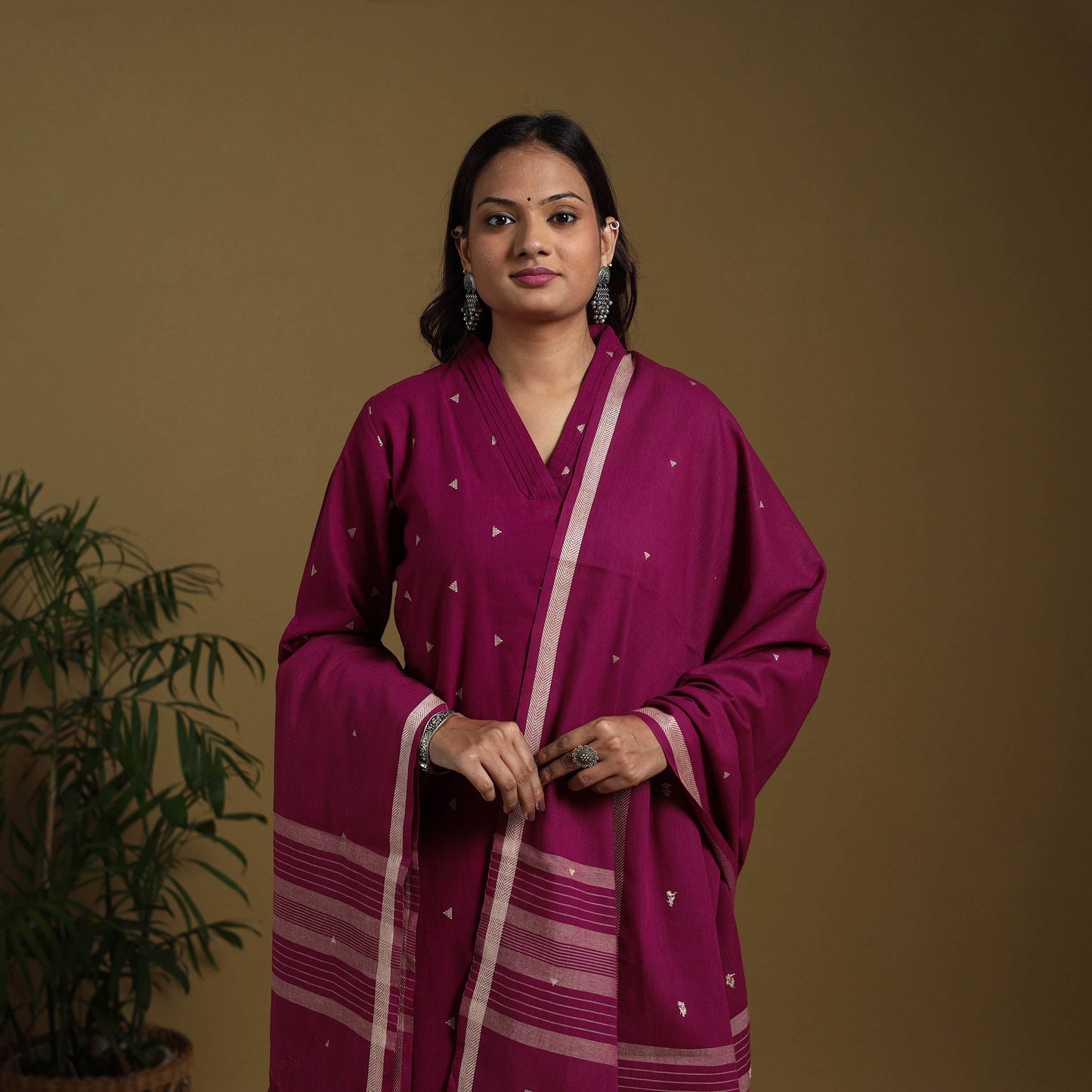 Pink - cotton jacquard kurta set (set of 3) 15 - handcrafted